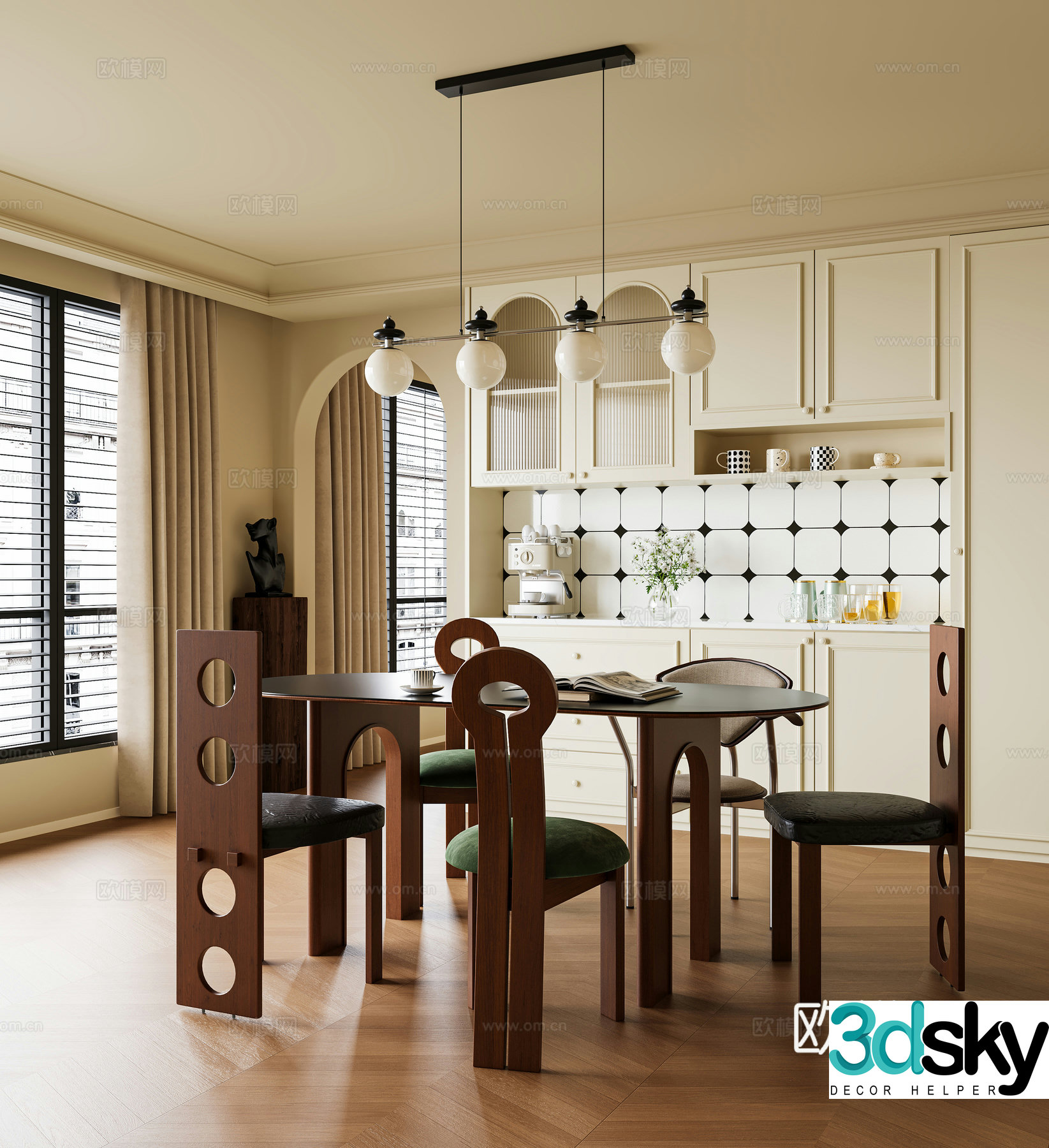 Modern medieval dining table and chair French medieval dining table and chair Dining table and chair combination French medieval dining 3D model