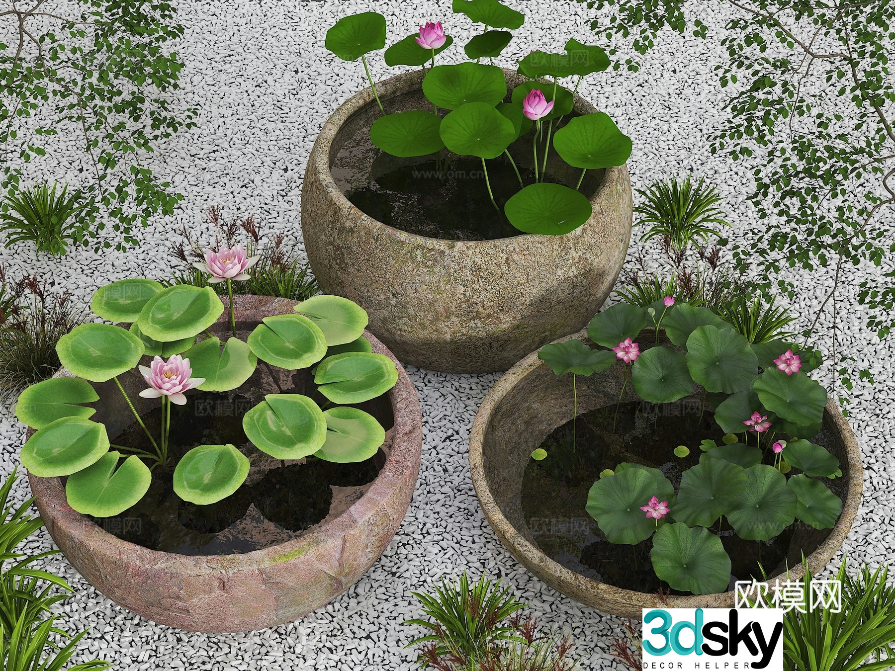 Water tank lotus pond Fish pond Water tank lotus pond Indoor landscape water tank Chinese landscape sketch Water 3D model