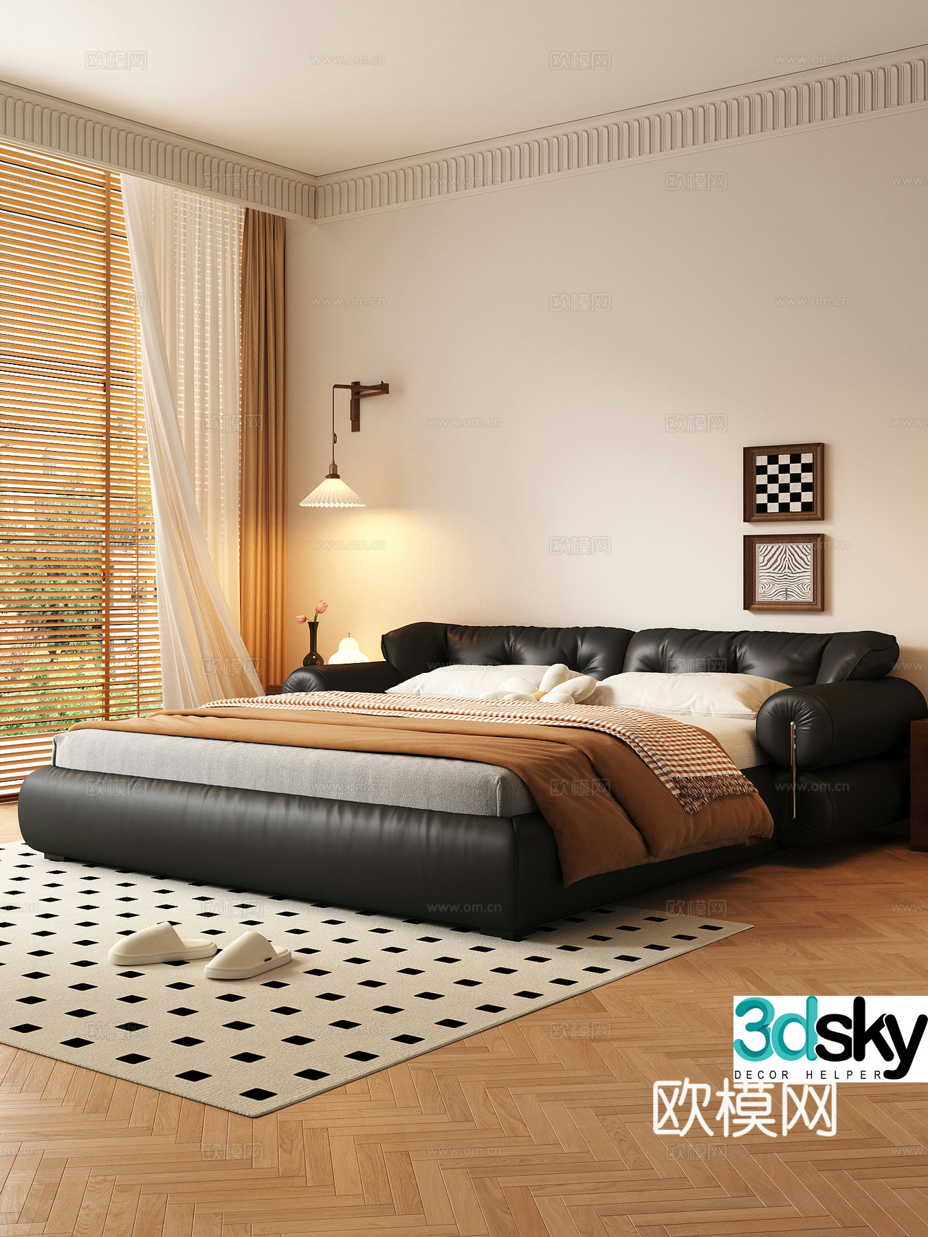 Modern medieval style double bed 3d model