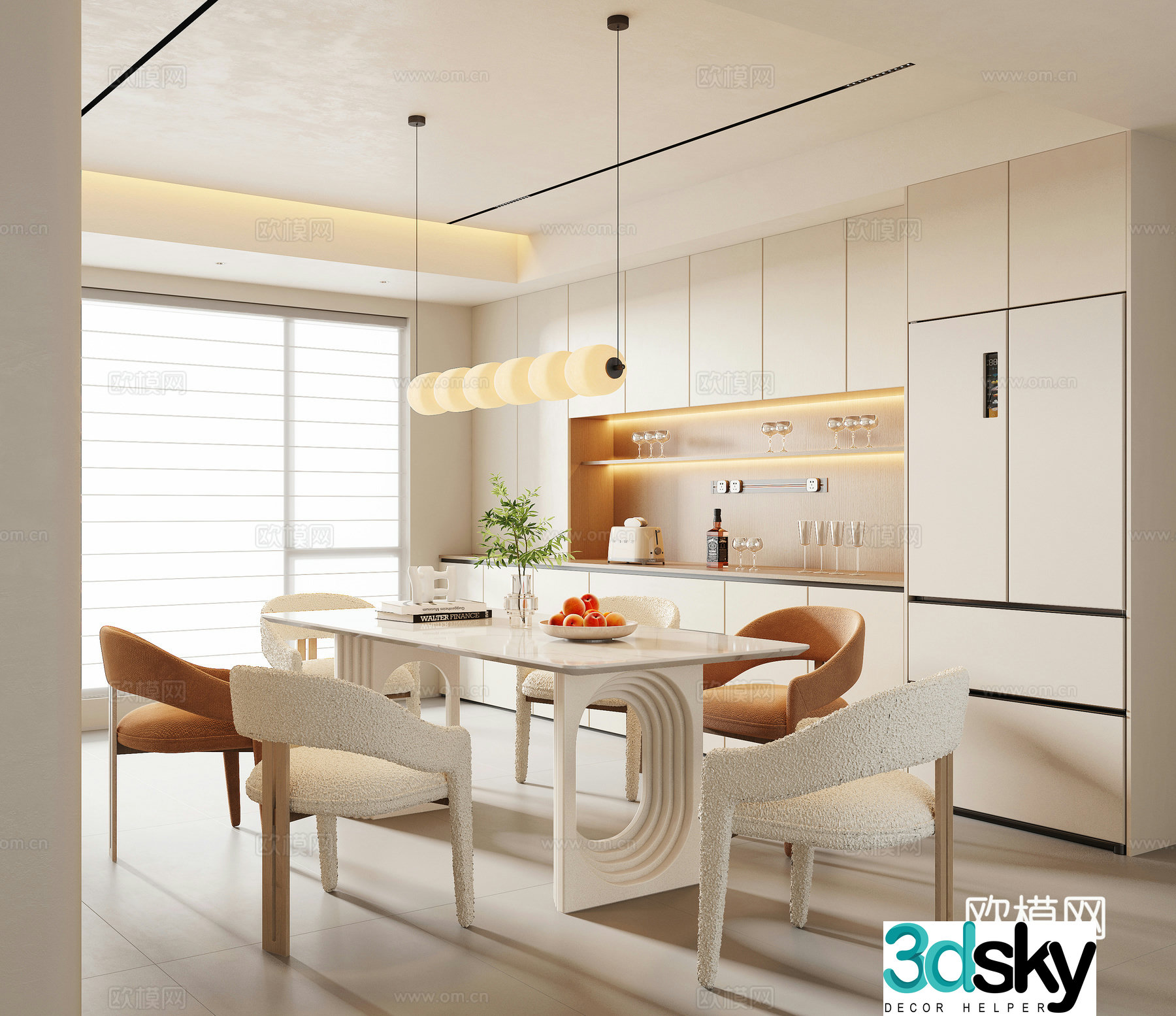 Modern Cream Style Restaurant 3D Model