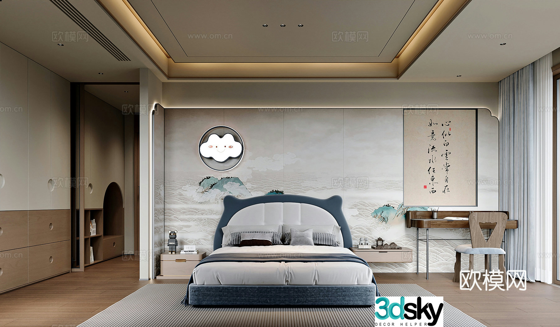 New Chinese style home bedroom 3D model