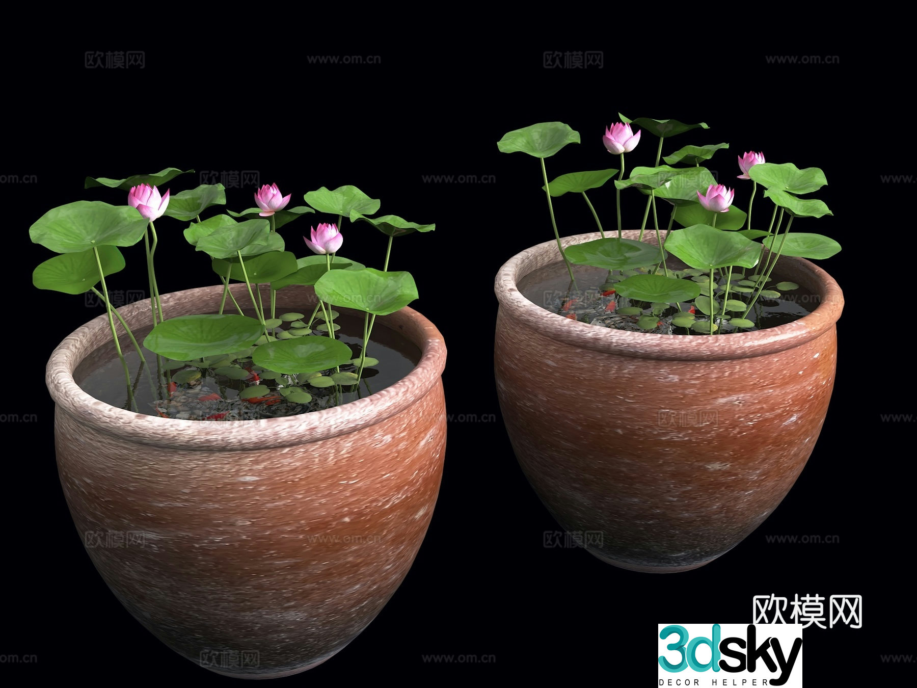 Water tank lotus pond Fish pond Water tank lotus pond Indoor landscape water tank Chinese landscape sketch Water 3D model