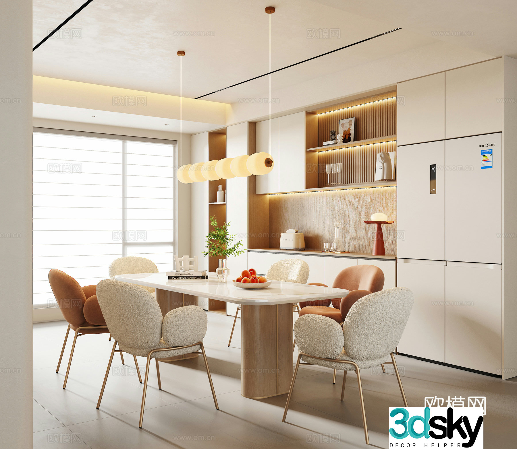 Modern Cream Style Restaurant 3D Model