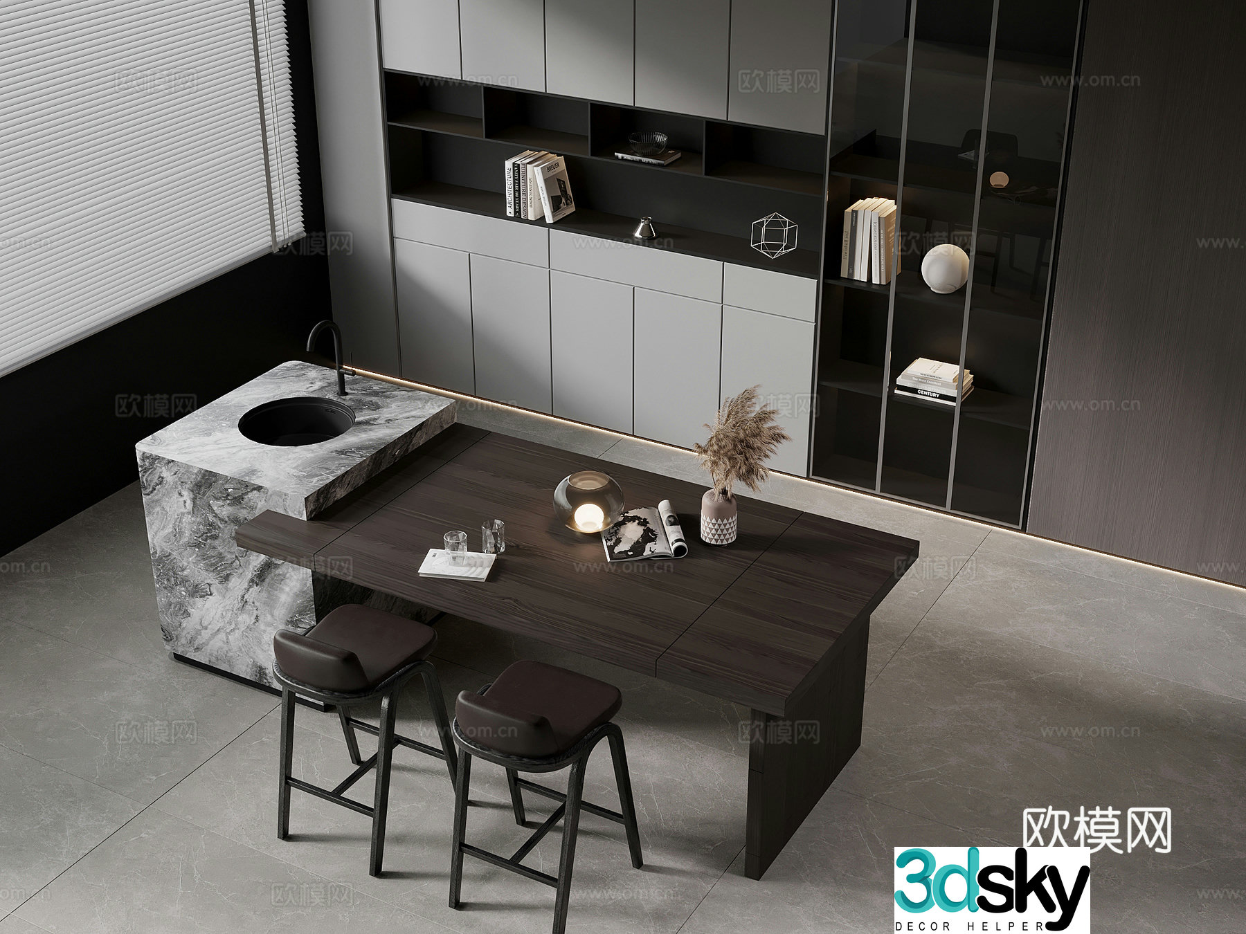 Island modern and simple island bar dining table dining table chair 3D model