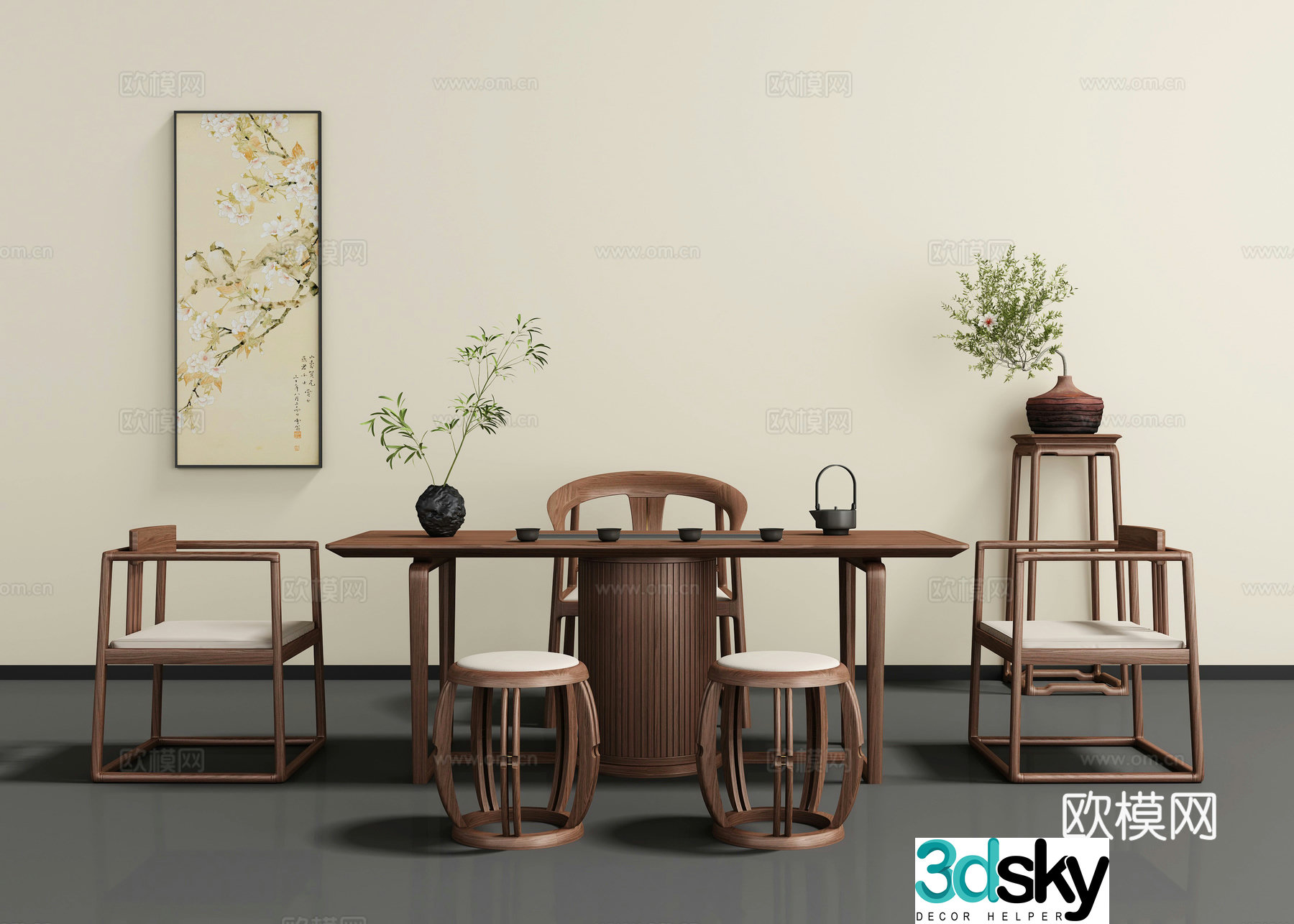 New Chinese style tea table and chair 3D model