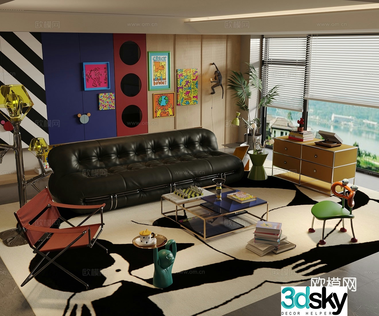 Modern home living room Bauhaus living room Memphis living room Retro style living room Dopamine living room 3d model