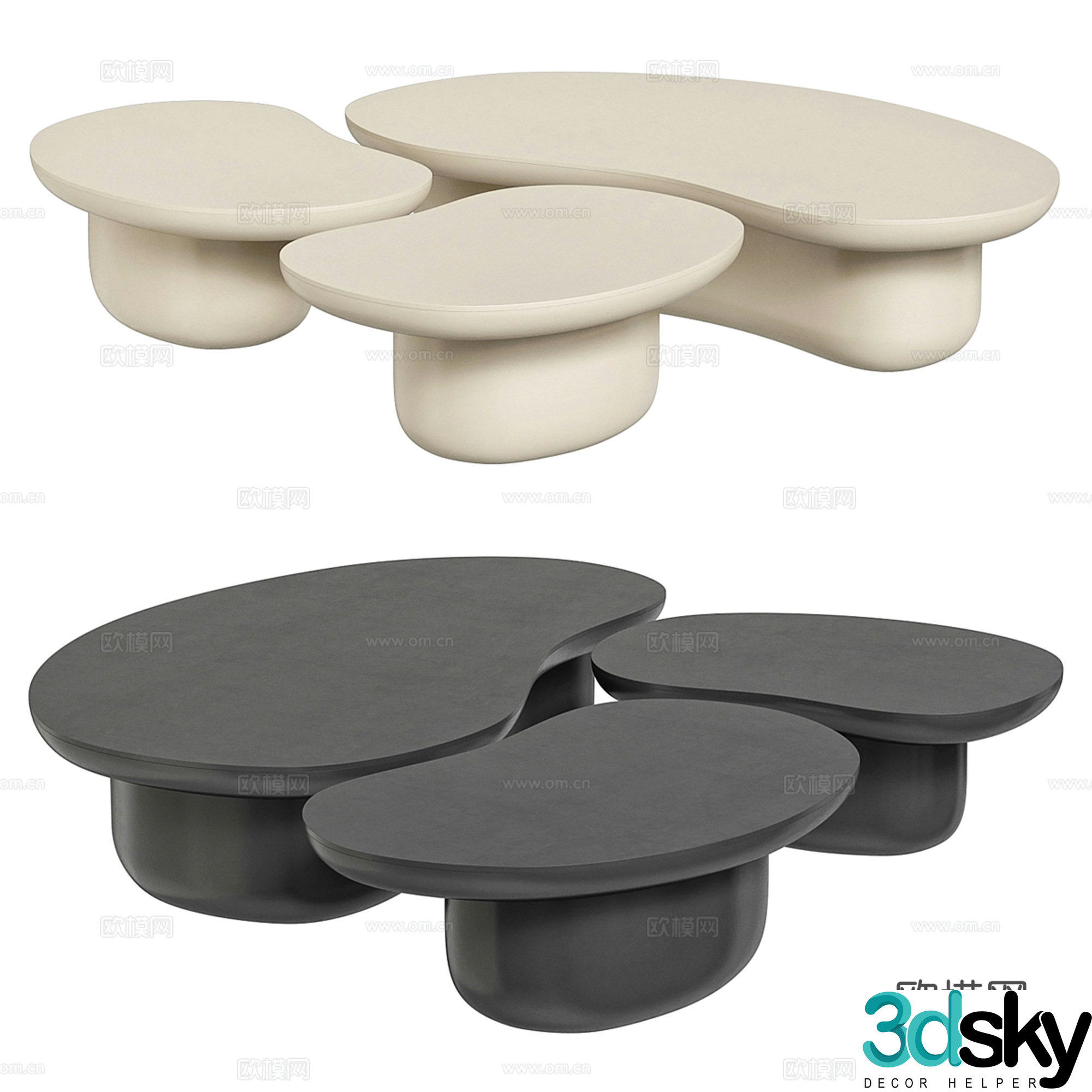 Special-shaped coffee table combination 3D model