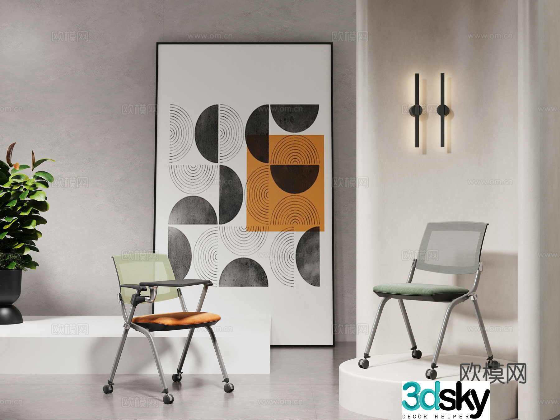 Modern training chair staff chair with writing board office chair meeting chair reception chair 3d model