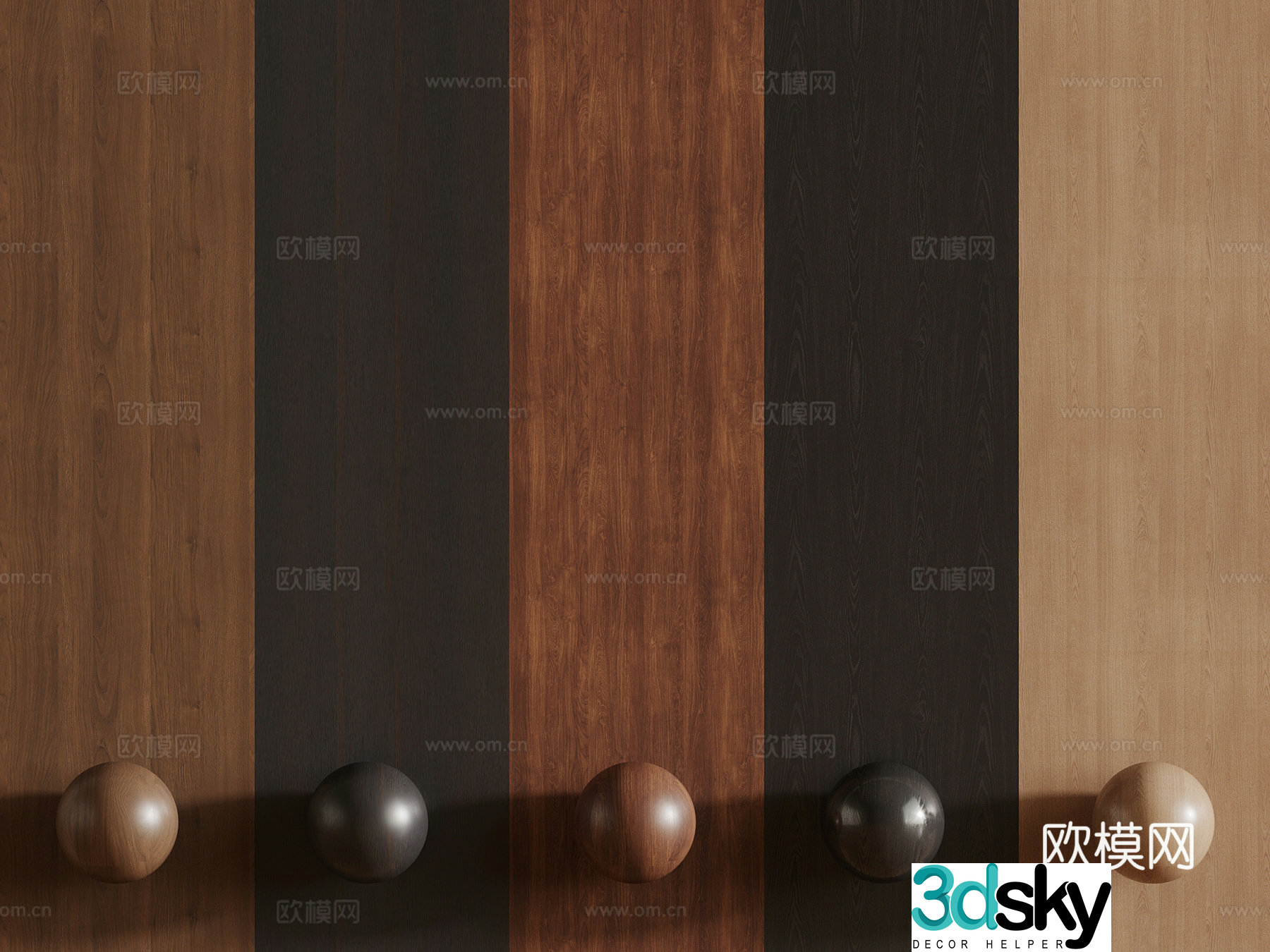 Modern wood veneer wall panel wood grain 3d model