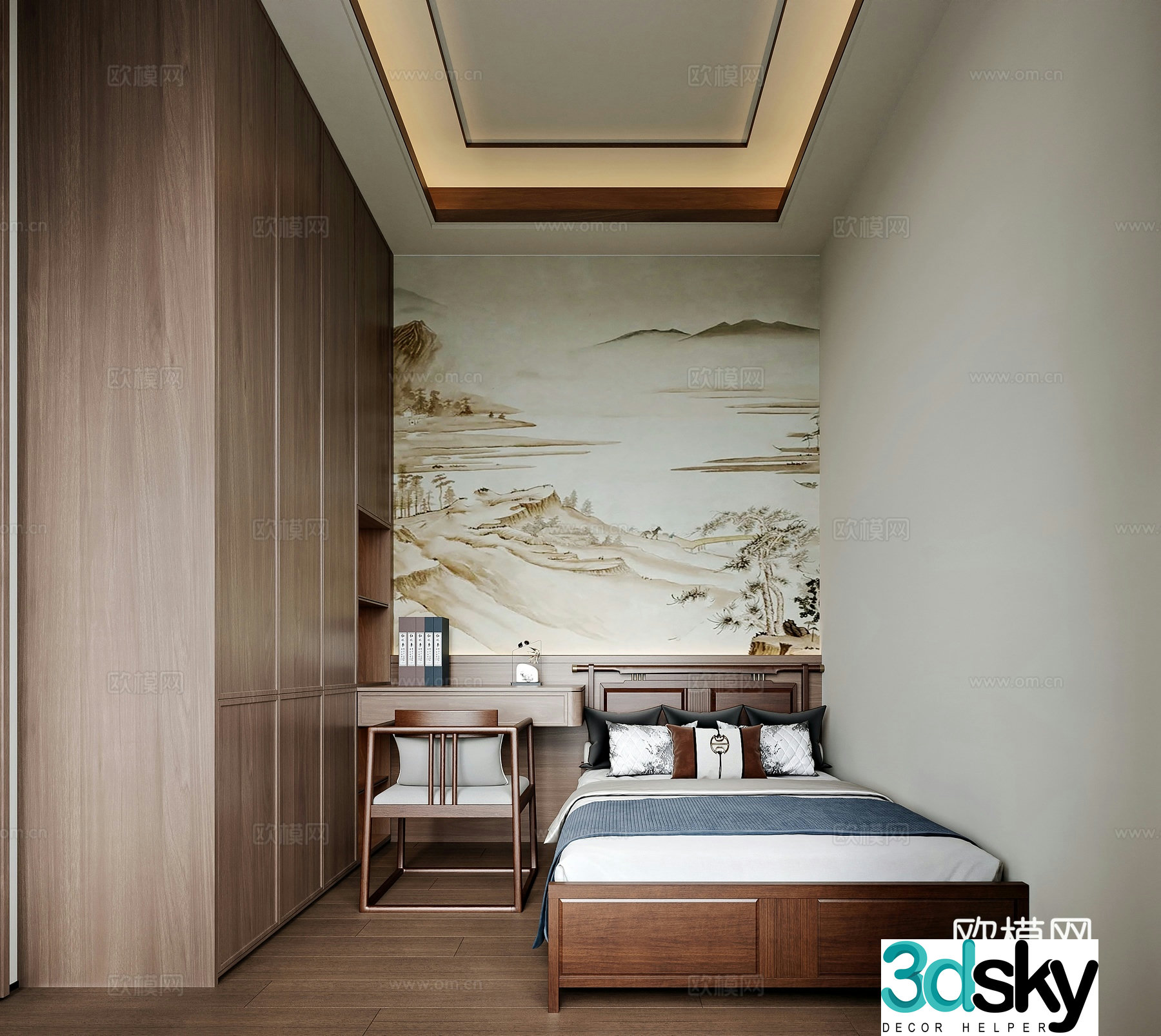 New Chinese style home bedroom 3D model