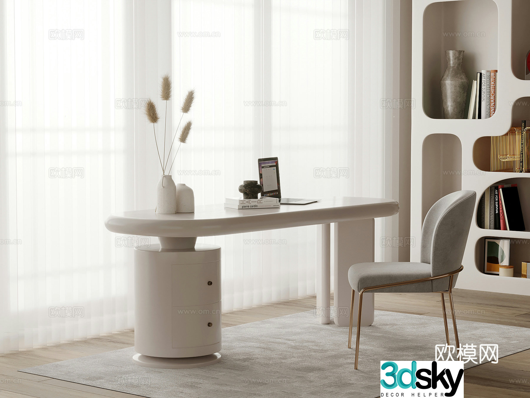 Desk Modern Cream Style Desk Chair 3D Model
