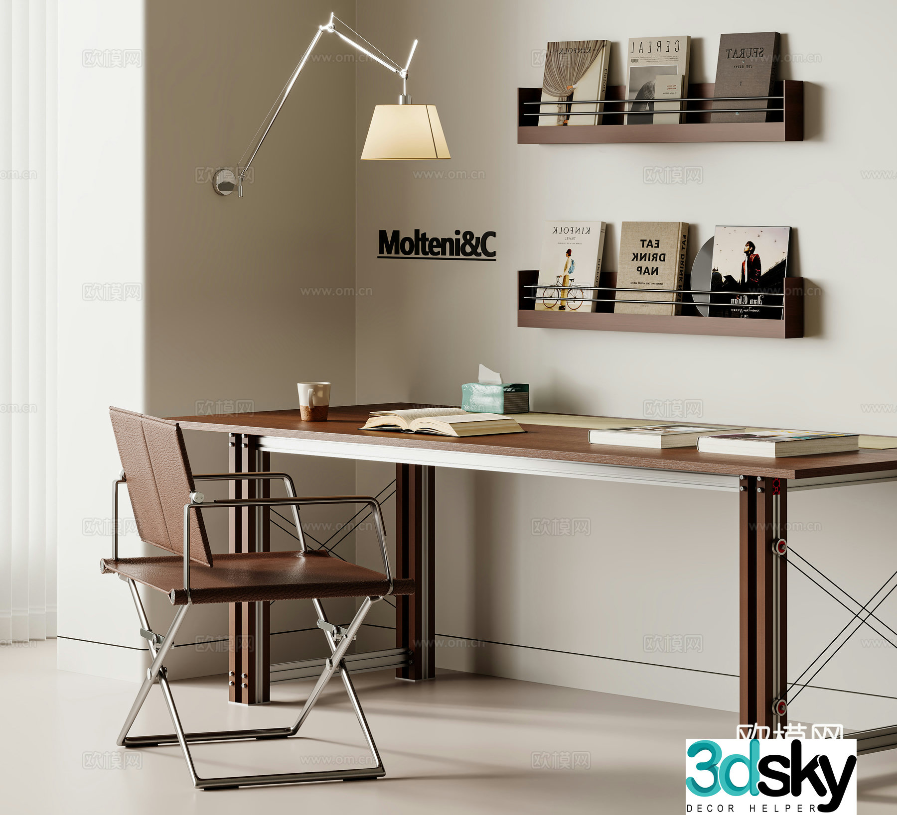 Medium vintage retro desk and chair Solid wood computer desk and chair Learning desk and chair Office desk and chair Book 3D model