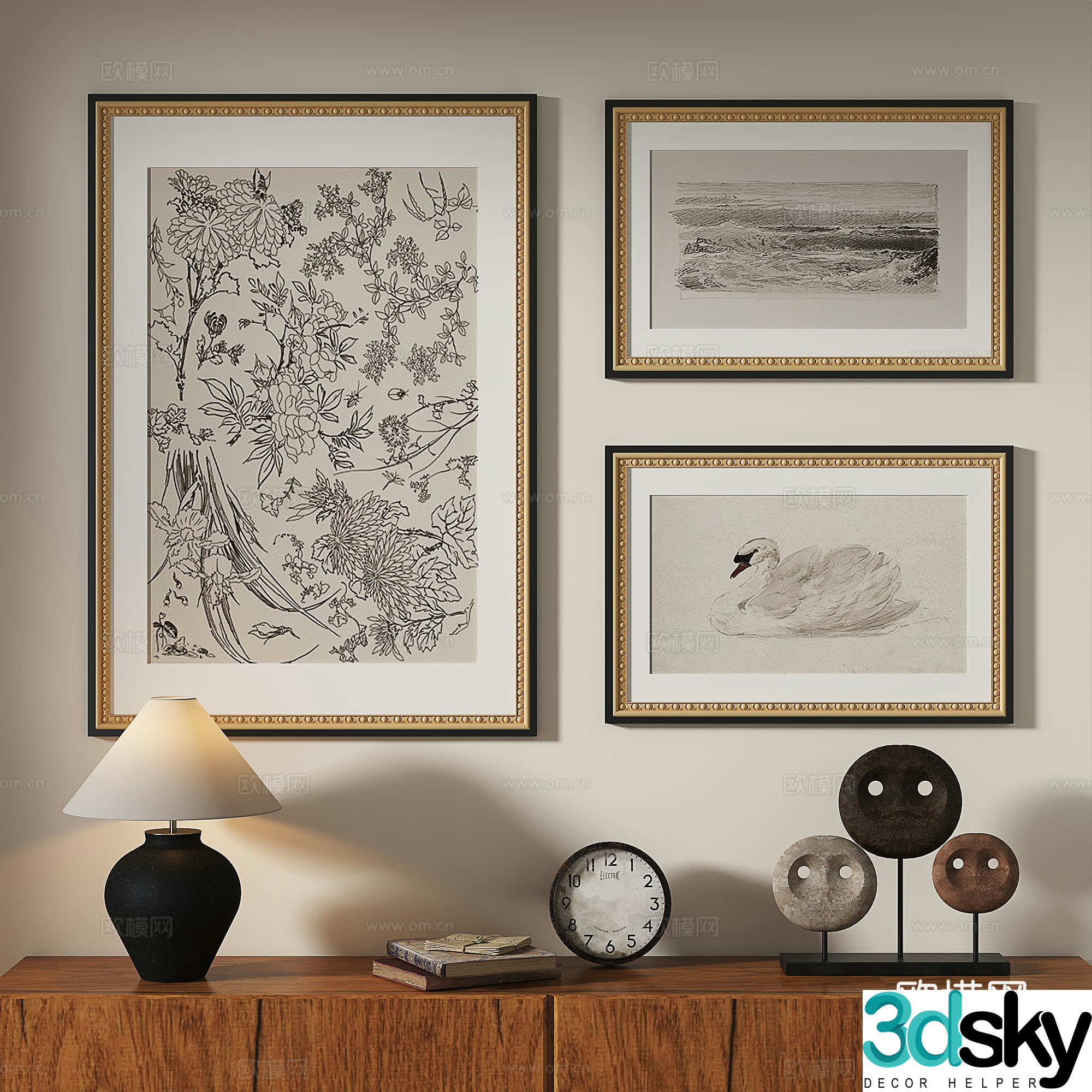 French European classical modern retro medieval abstract light luxury decorative painting 3d model