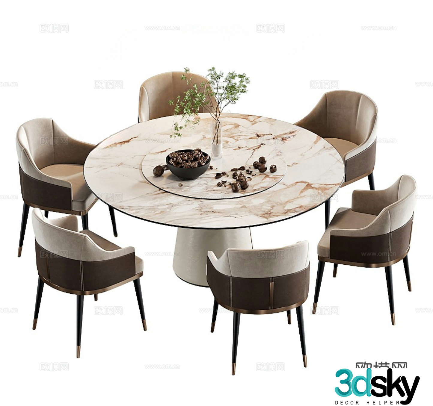 Modern round dining table and chair 3d model