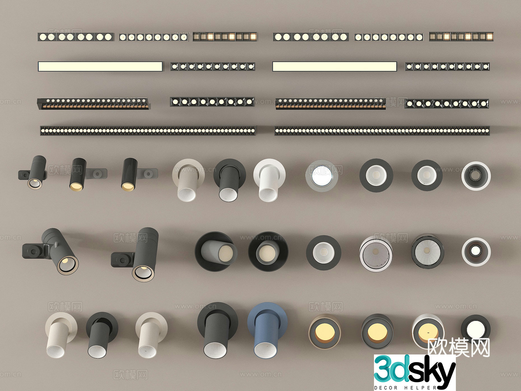 Spotlight Downlight Light Strip Track Light 3D Model