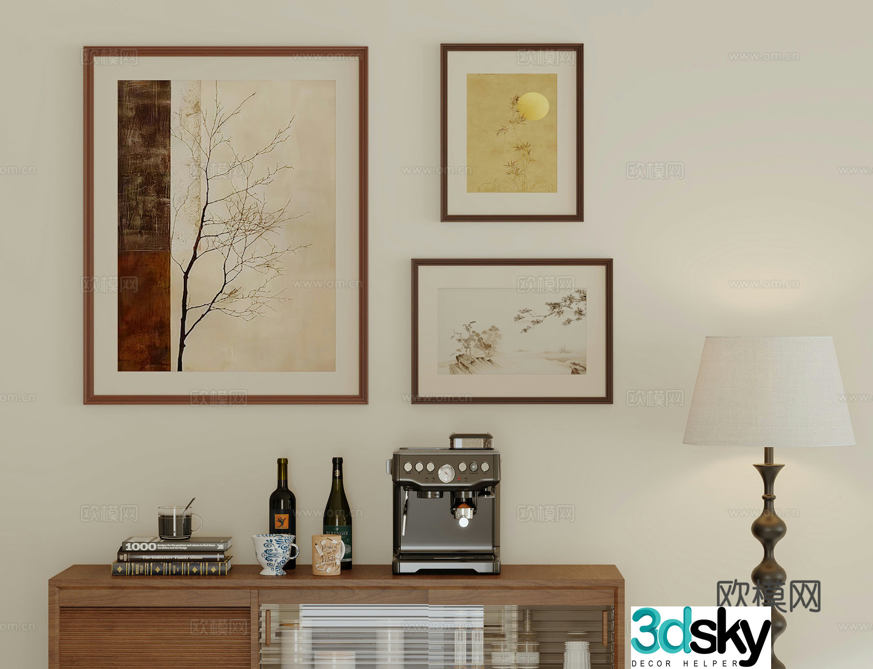 New Chinese style 3D model of Zen hanging paintings