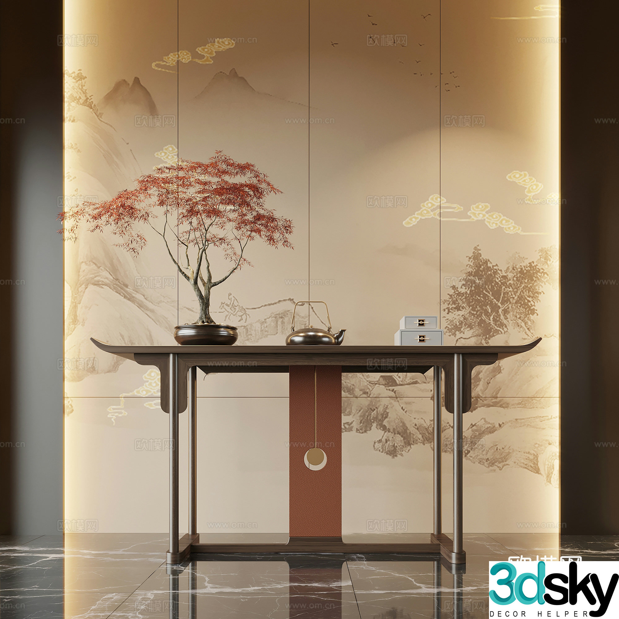 Porch new Chinese style porch end view cabinet porch cabinet potted bonsai ornament 3D model