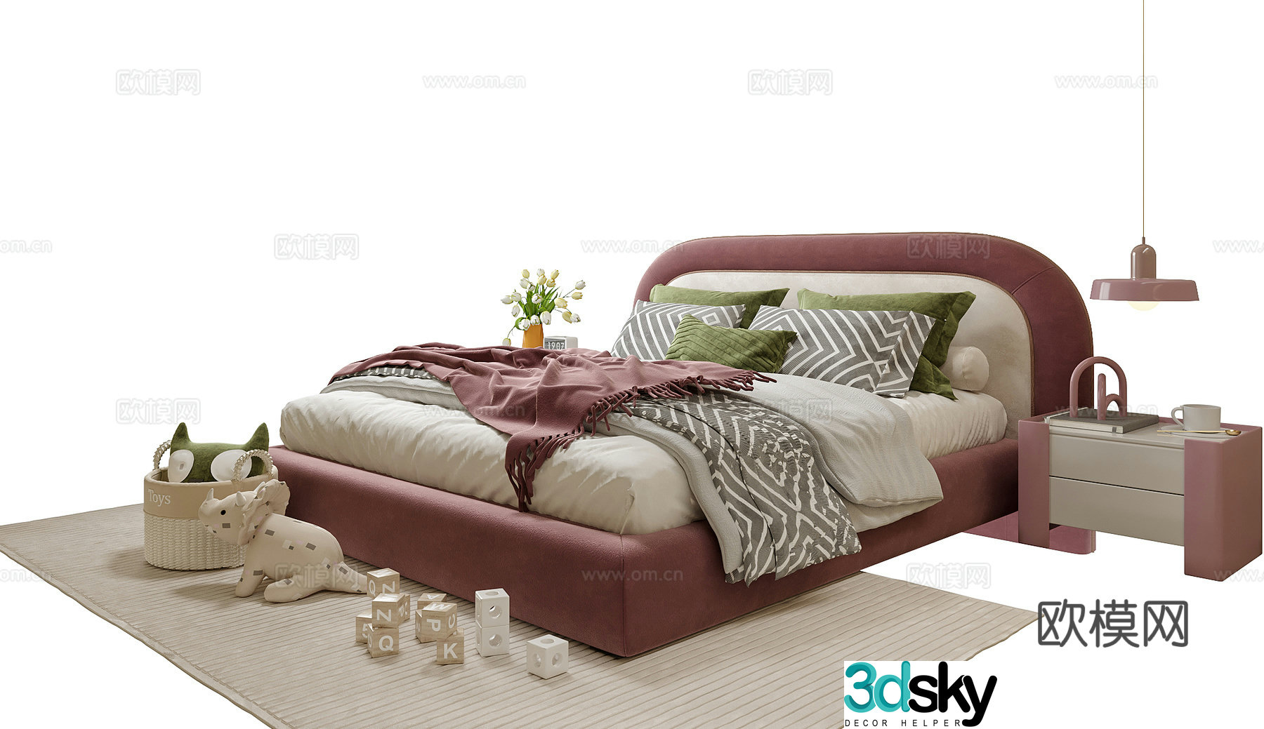 Modern children’s bed children’s bedside table bedside chandelier 3d model