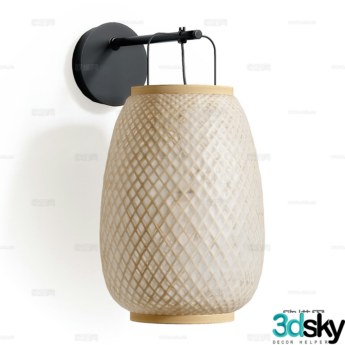 New Chinese style fabric lantern wall lamp 3D model