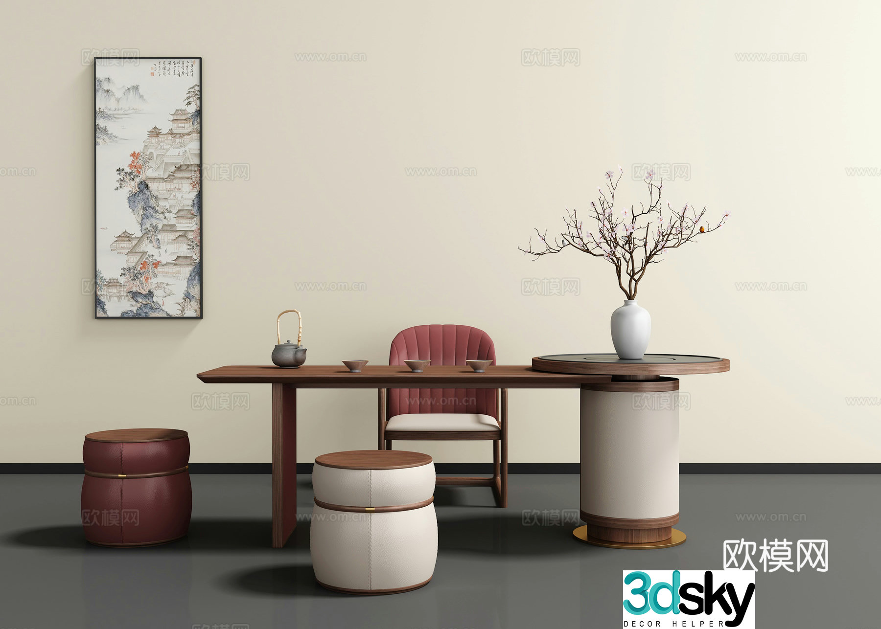 New Chinese style tea table and chair 3D model