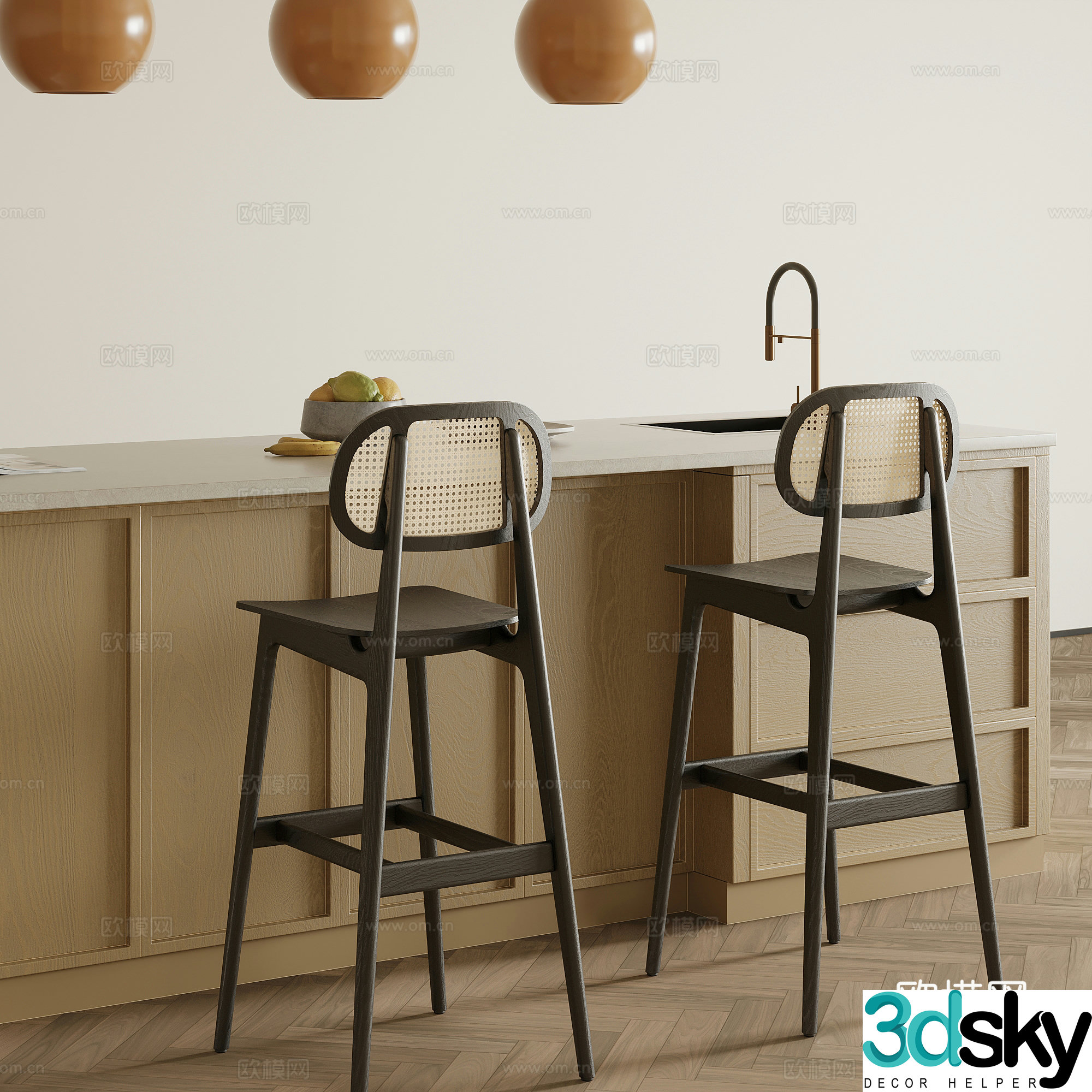 Island medieval style island bar dining table dining table chair bar chair 3d model