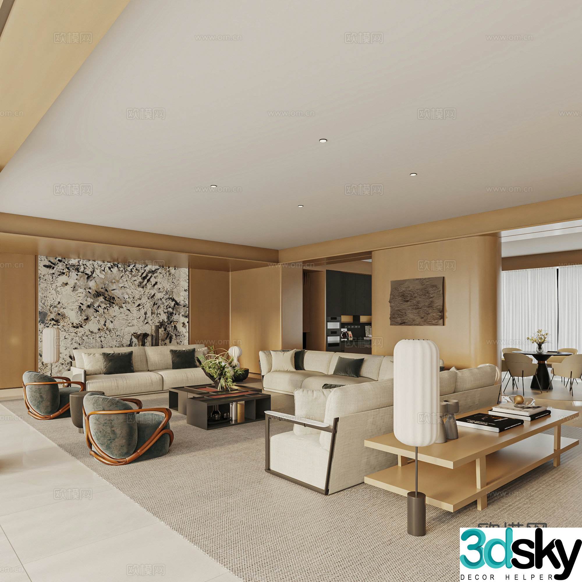 Modern Italian living room Liang Zhitian design large flat floor living room one elevator one household 3D model