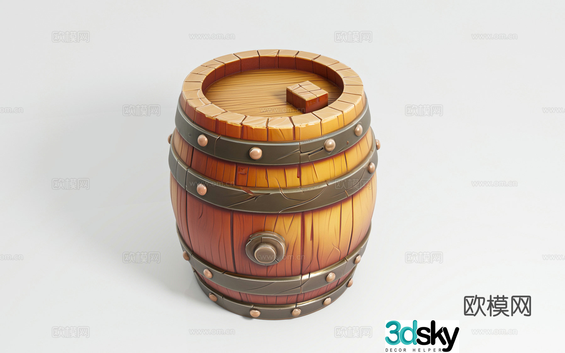 Cartoon wooden barrel wine barrel props cartoon style animation game presentation props virtual props 3d model