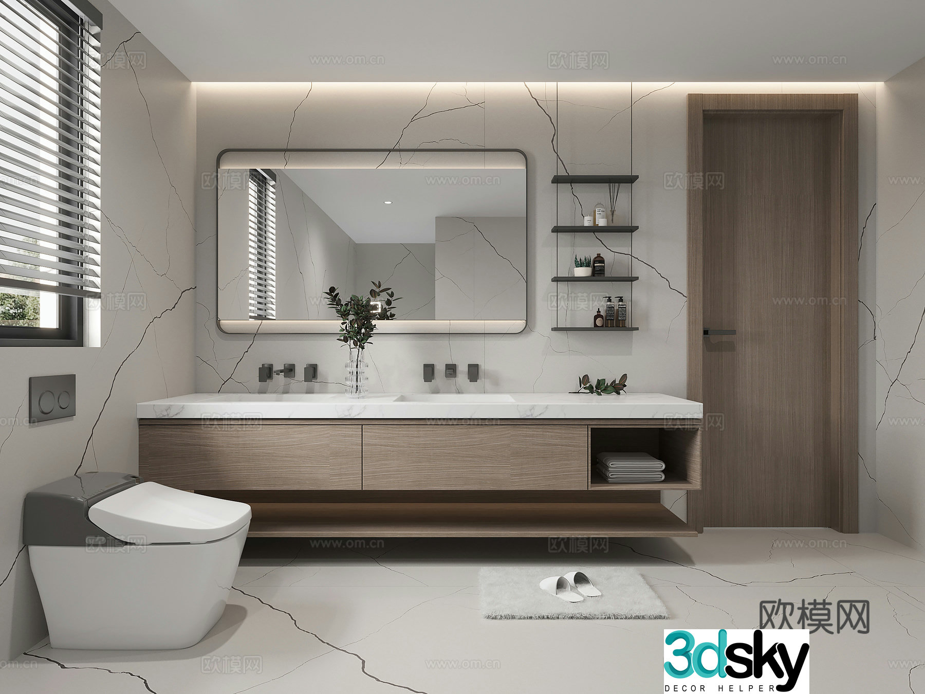 Modern minimalist bathroom dry and wet bathroom 3D model