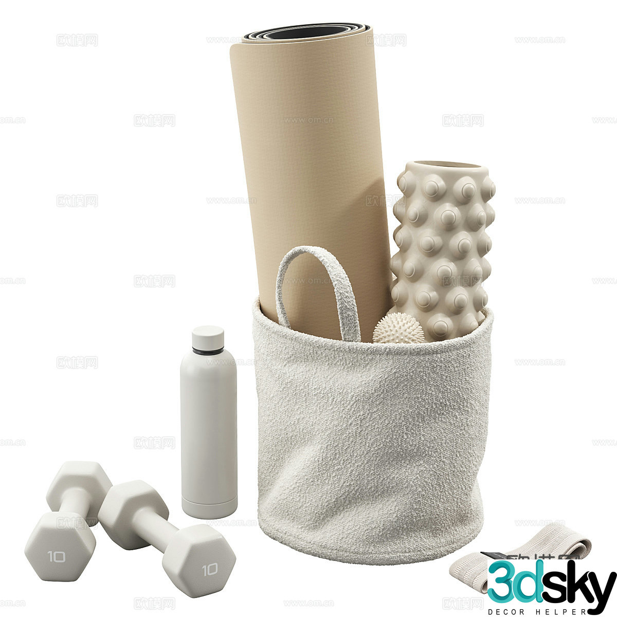 Modern cream style yoga props set 3d model