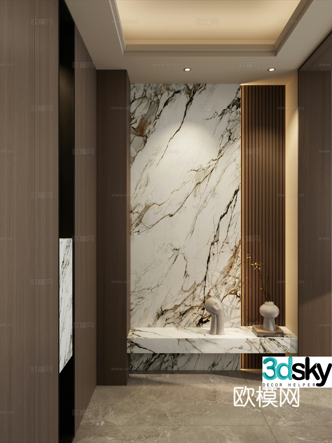 Light luxury style medieval style luxury stone floating roof rock slab vase door partition entrance hall 3D model