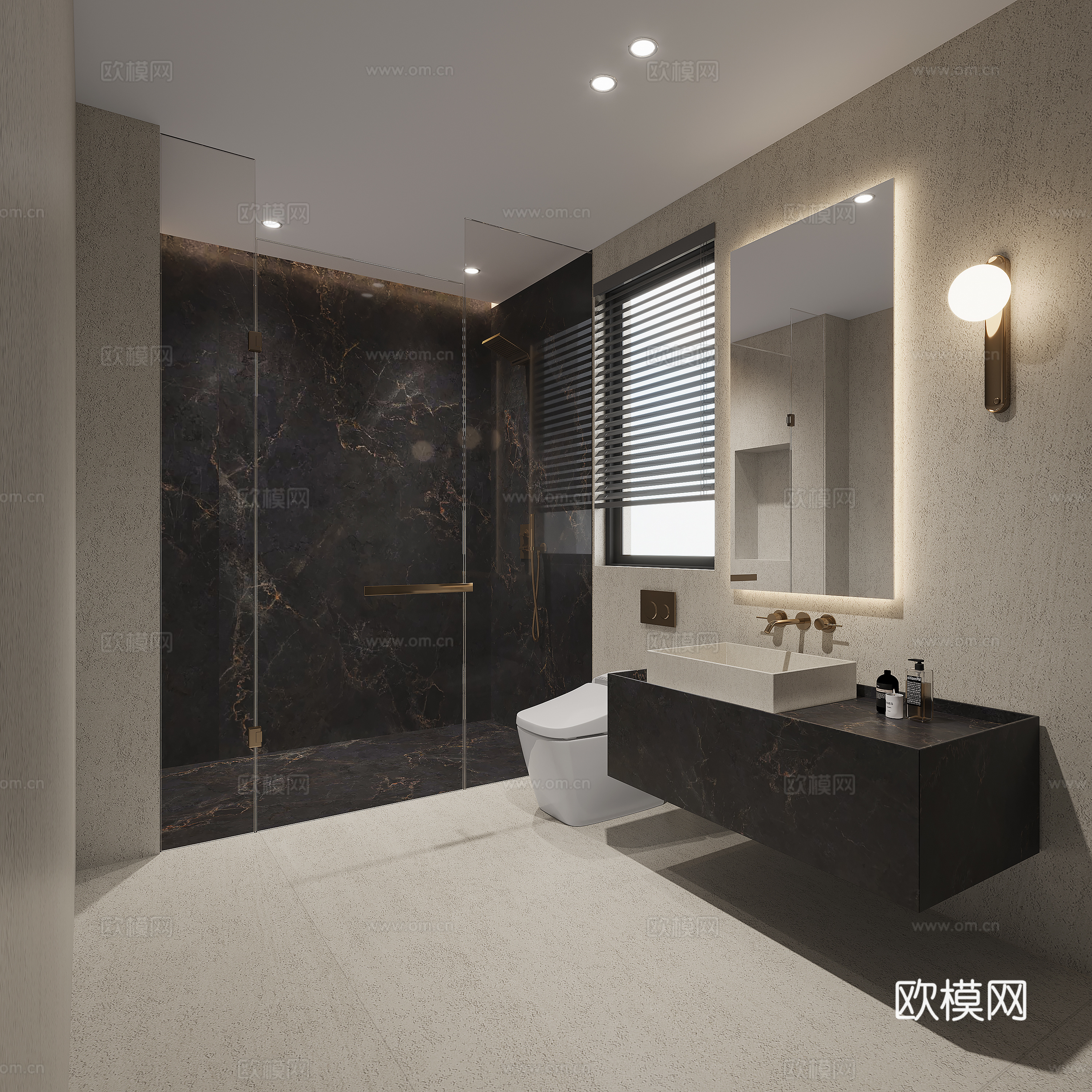 Modern light luxury bathroom dry and wet bathroom 3D model
