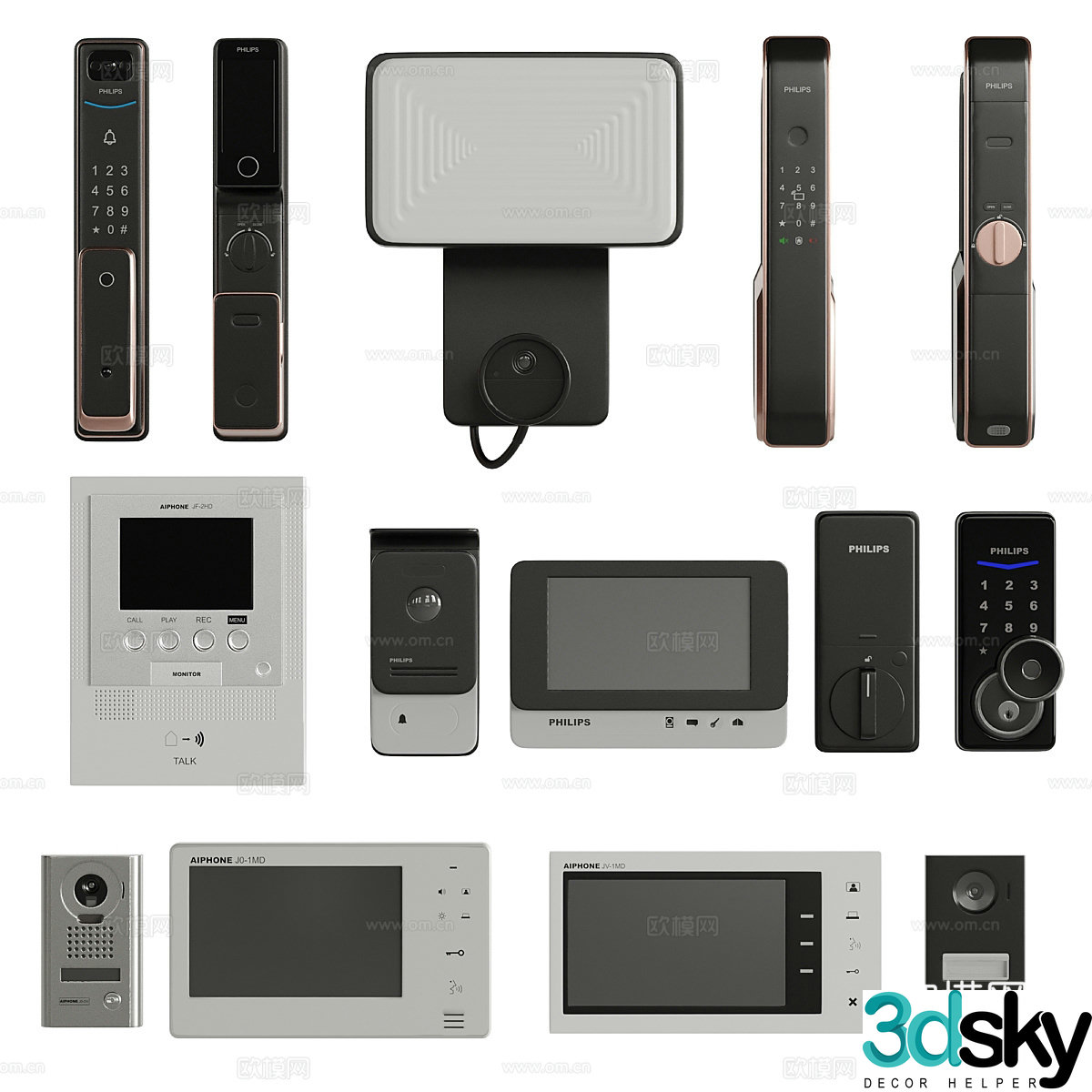 Fingerprint lock password lock surveillance building intercom 3d model