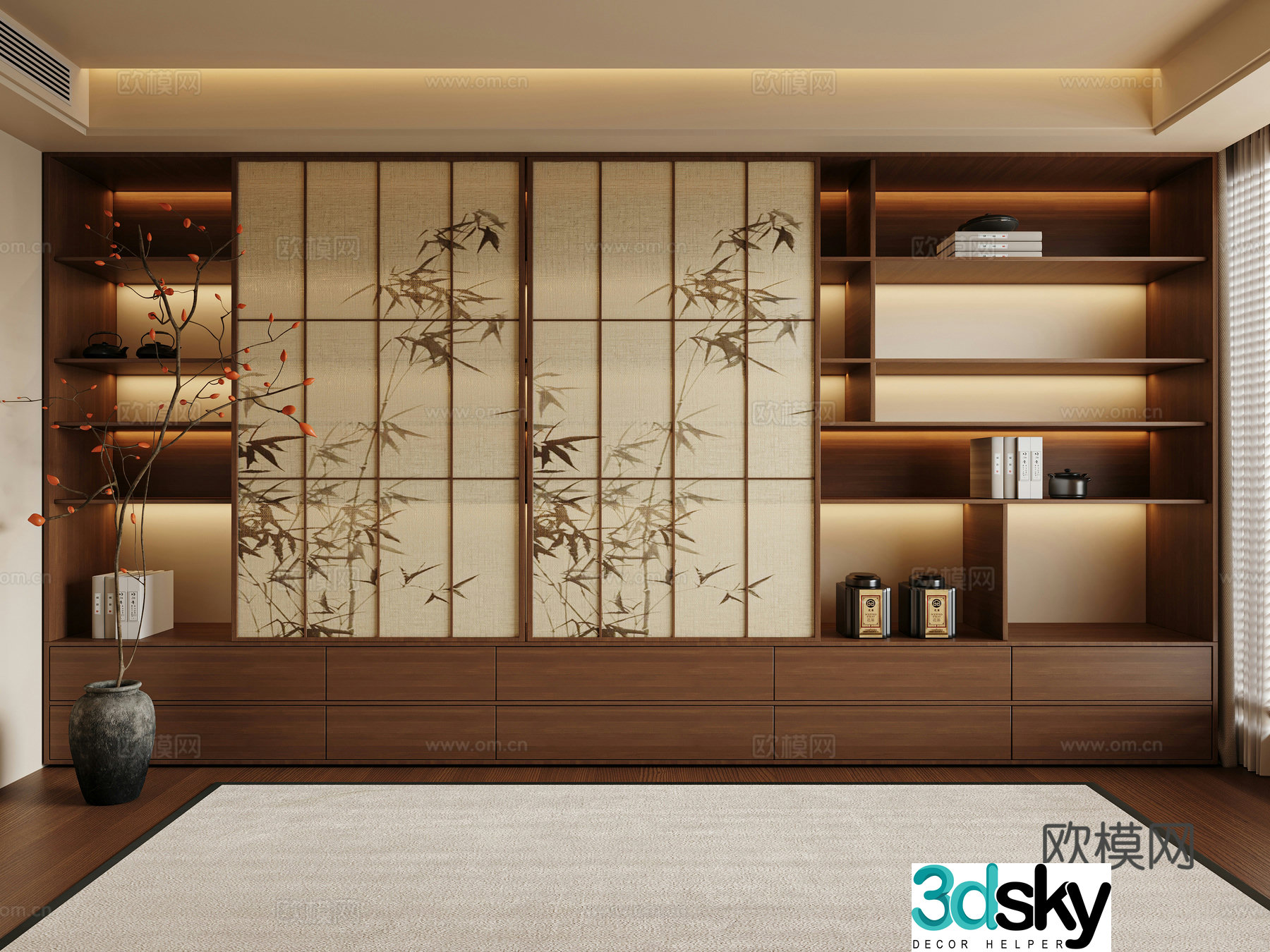New Chinese style bookcase medieval style bookcase Song family bookcase study bookcase living room bookcase 3D model