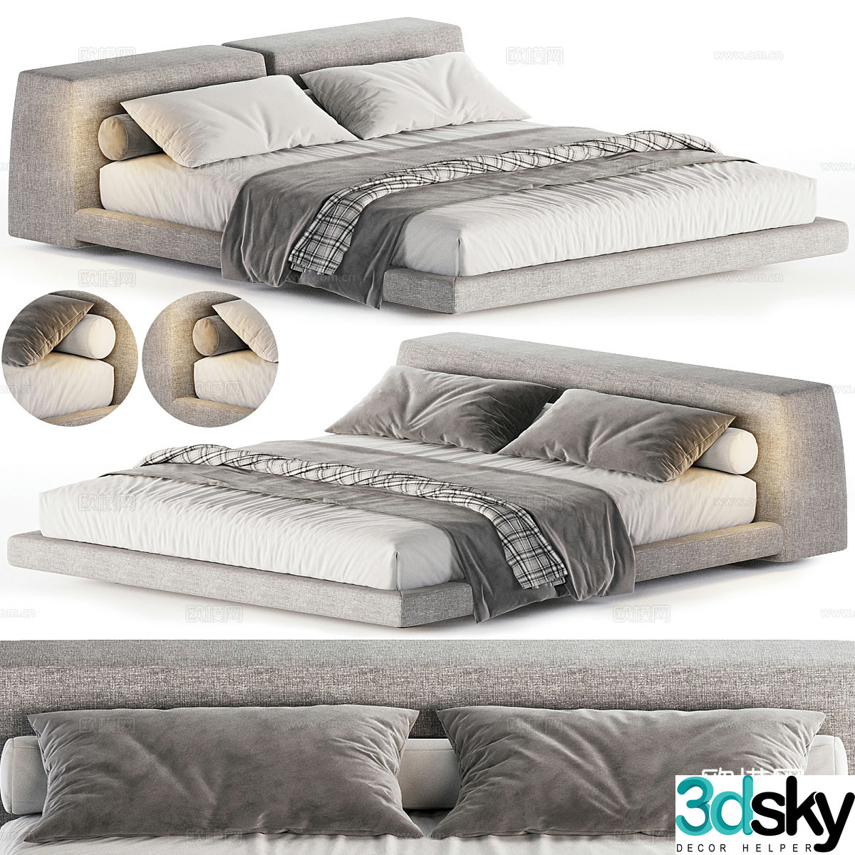 Modern Italian fabric double bed 3D model