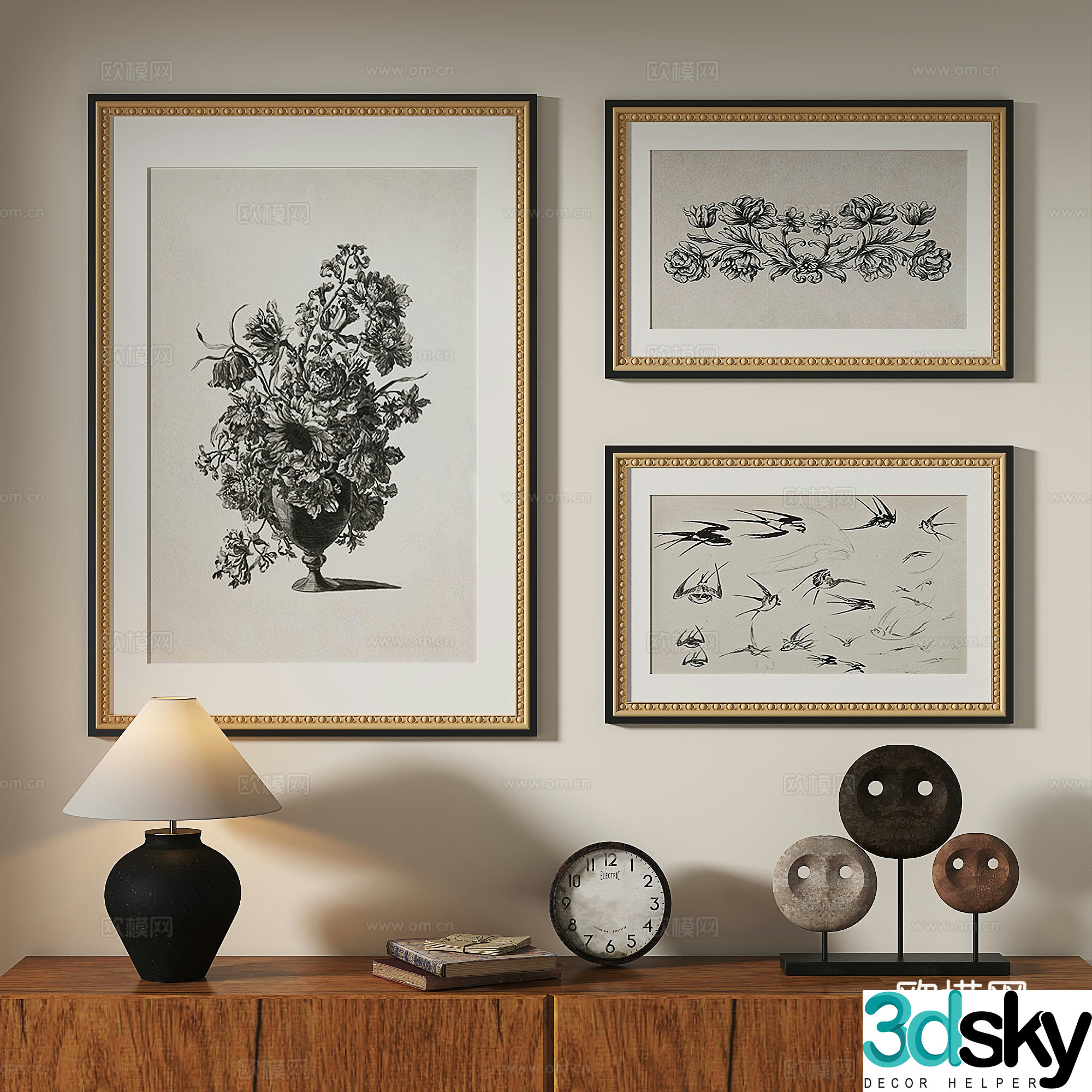 French European classical modern retro medieval abstract light luxury decorative painting 3d model