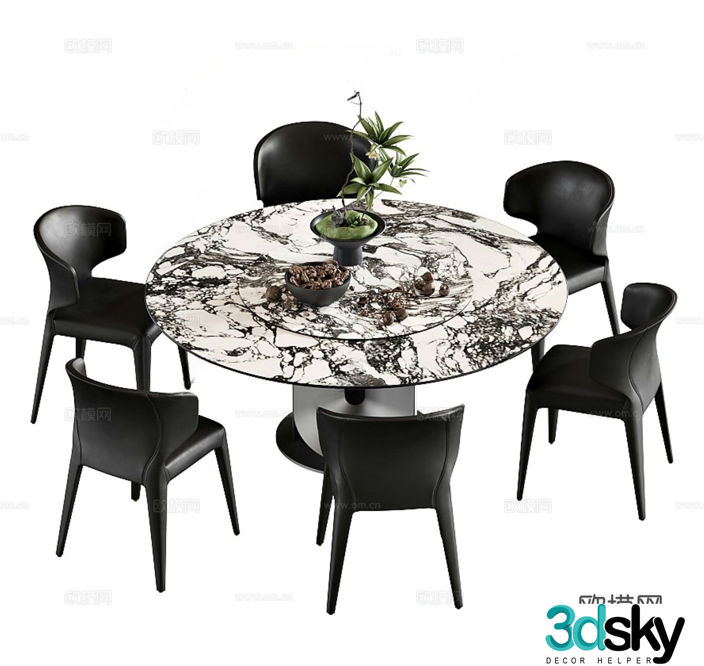 Modern round dining table and chair 3d model