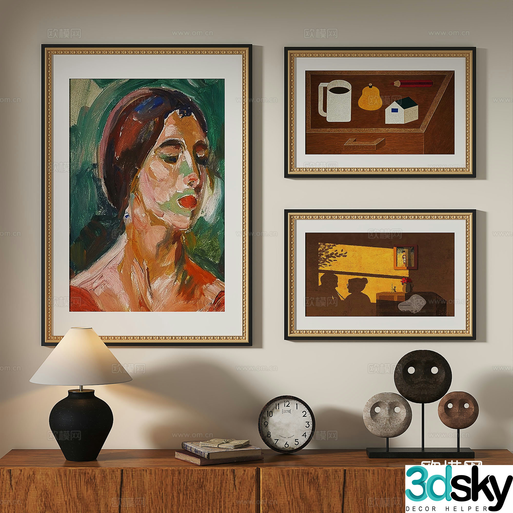 French European classical modern retro medieval abstract light luxury decorative painting 3d model