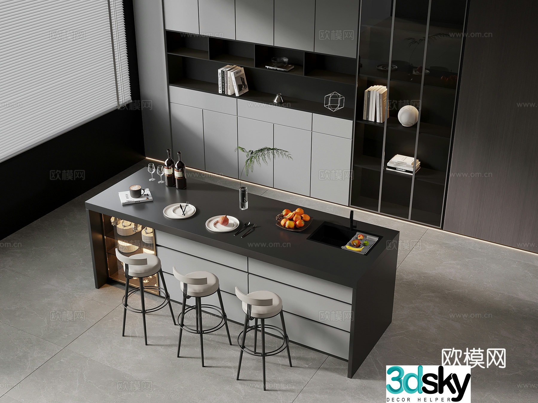 Island modern and simple island bar dining table dining table chair 3D model