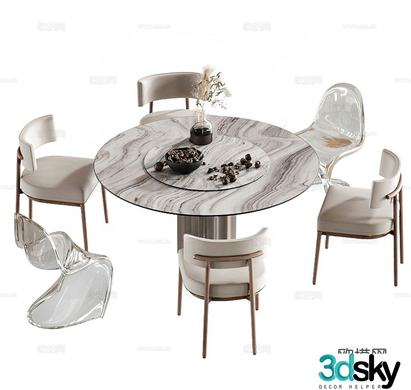 Modern round dining table and chair 3d model