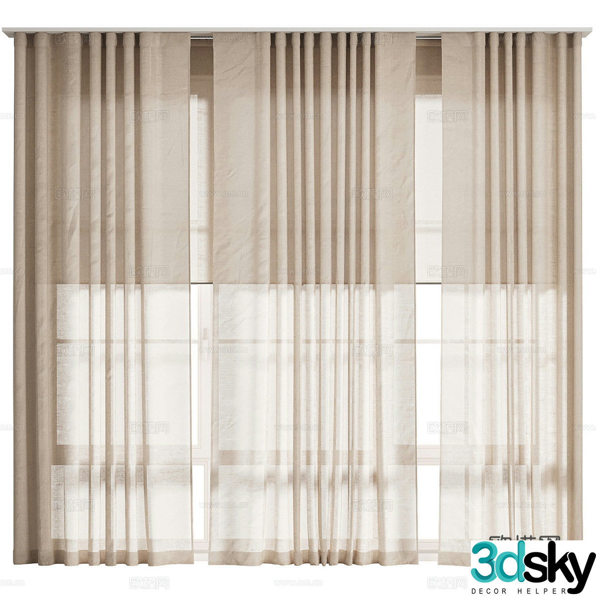 New Chinese cotton and linen curtain 3D model