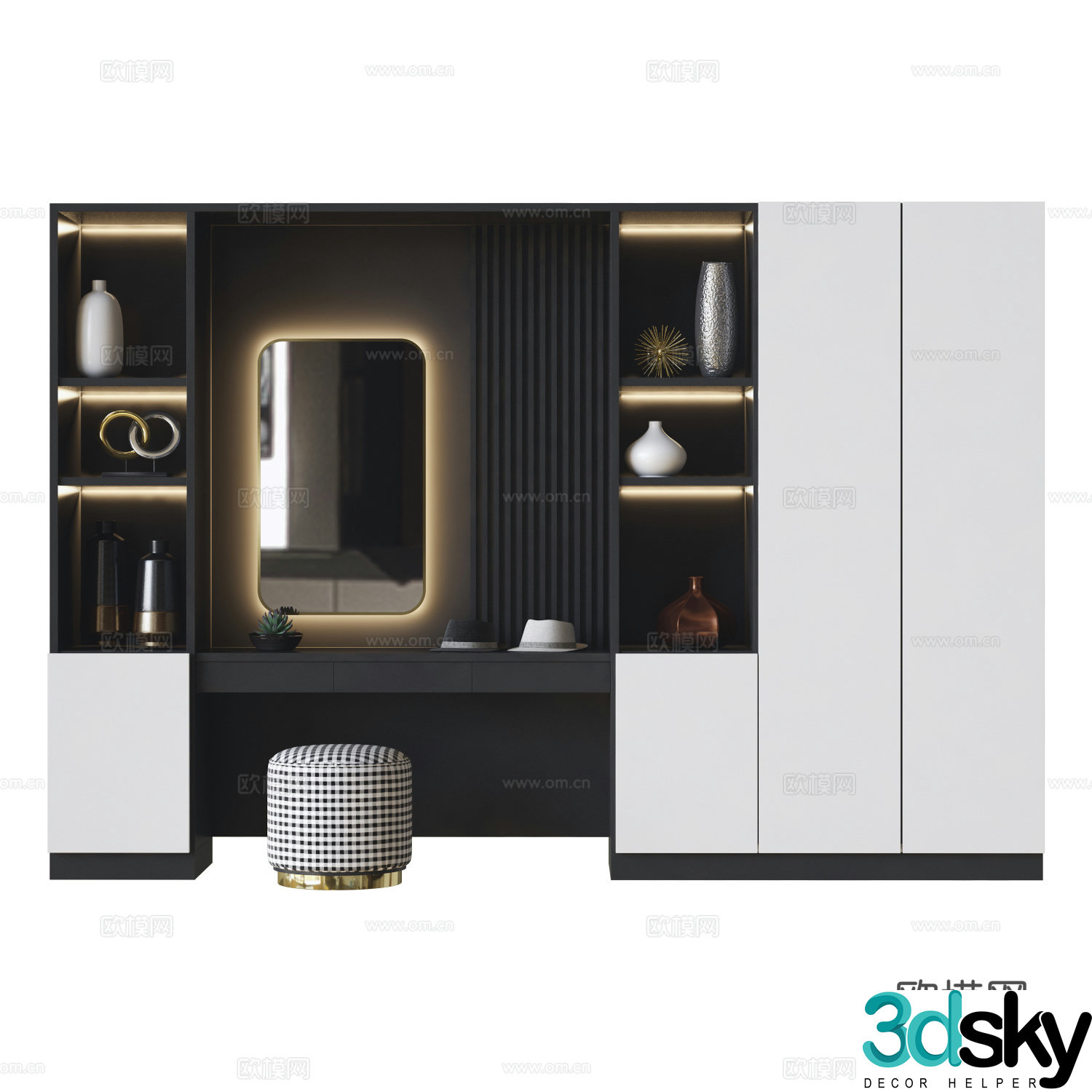 Modern Italian minimalist wardrobe dressing table 3D model