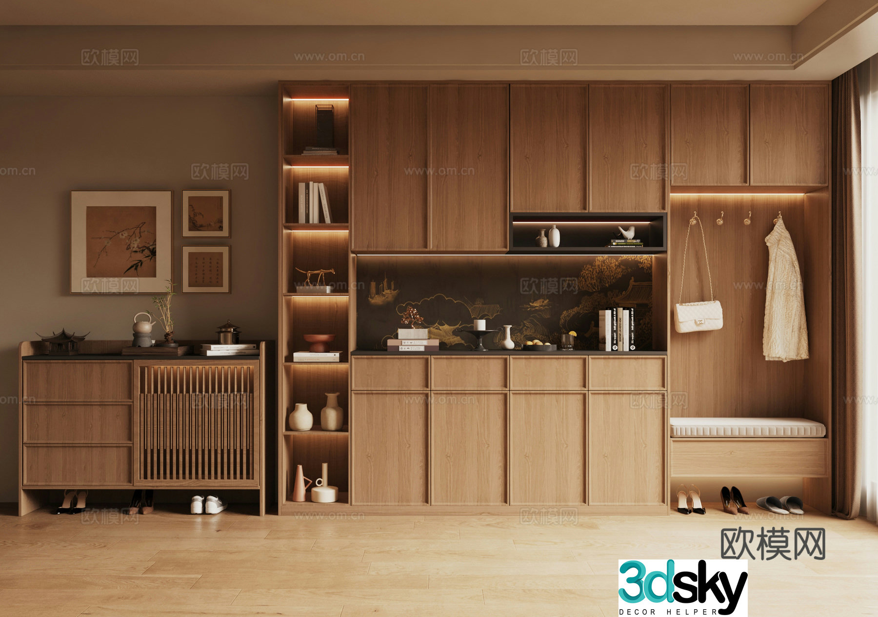 Song-style shoe cabinet New Chinese-style shoe cabinet Entrance shoe cabinet Low-shoe shoe cabinet Log shoe cabinet Side cabinet 3D model