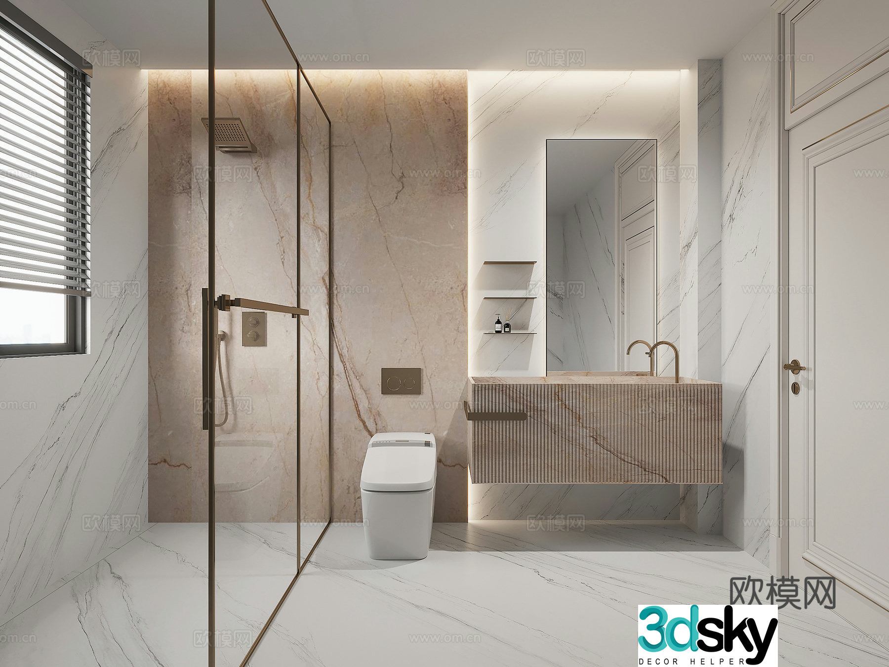 Modern light luxury bathroom dry and wet bathroom 3D model