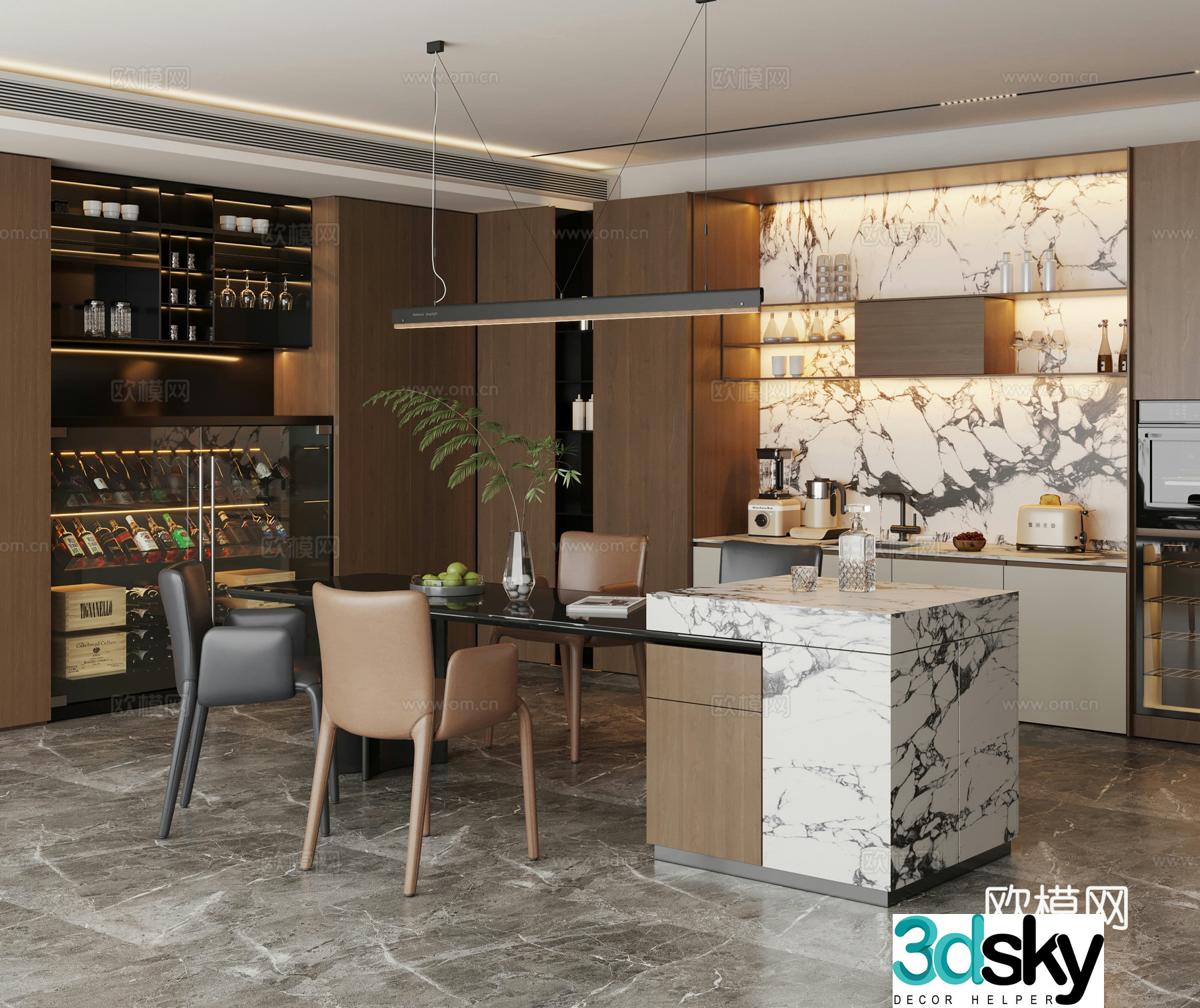 Modern Italian island restaurant Open restaurant Italian restaurant Island dining table and chairs 3D model