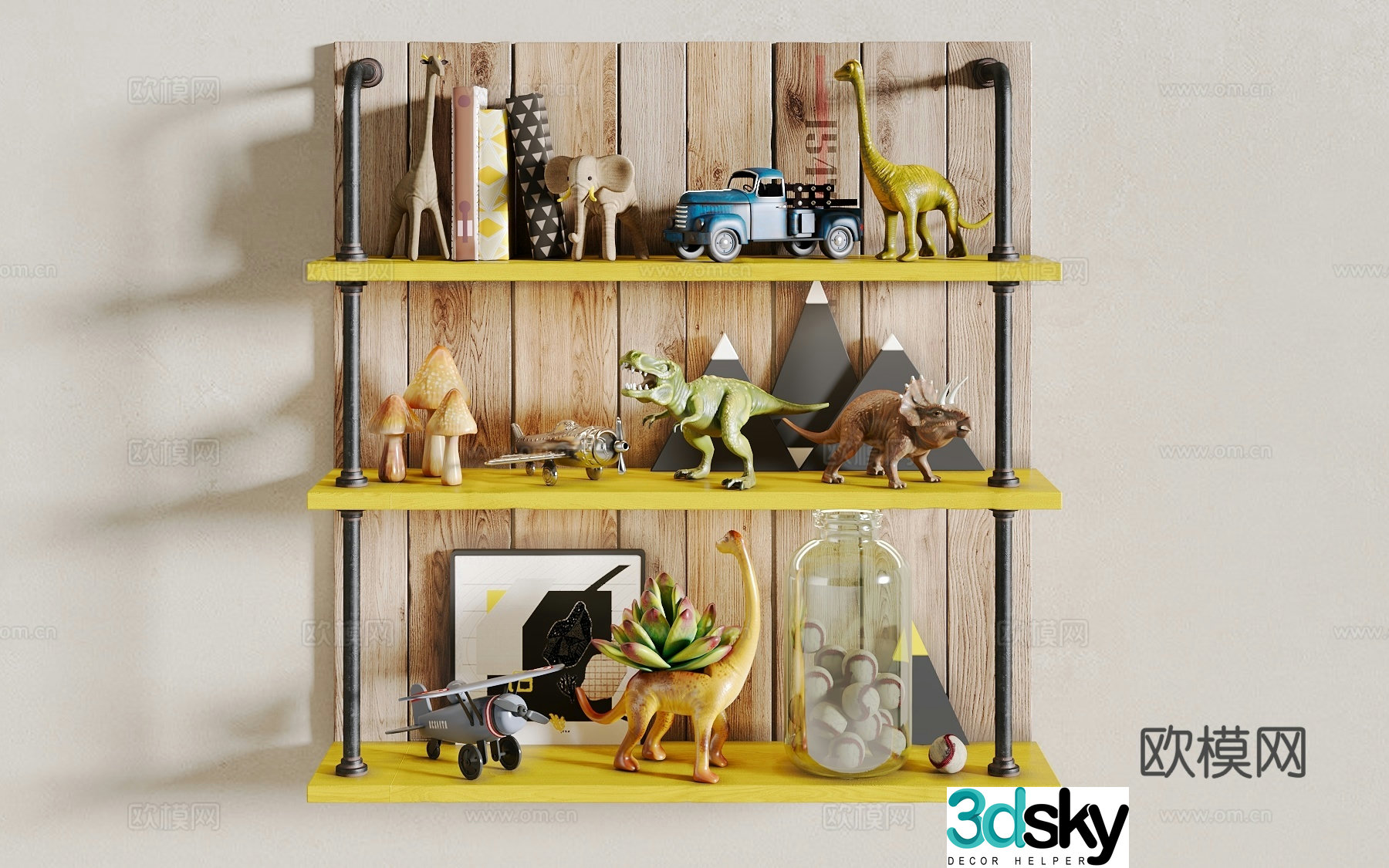 Dinosaur toy bookshelf 3d model