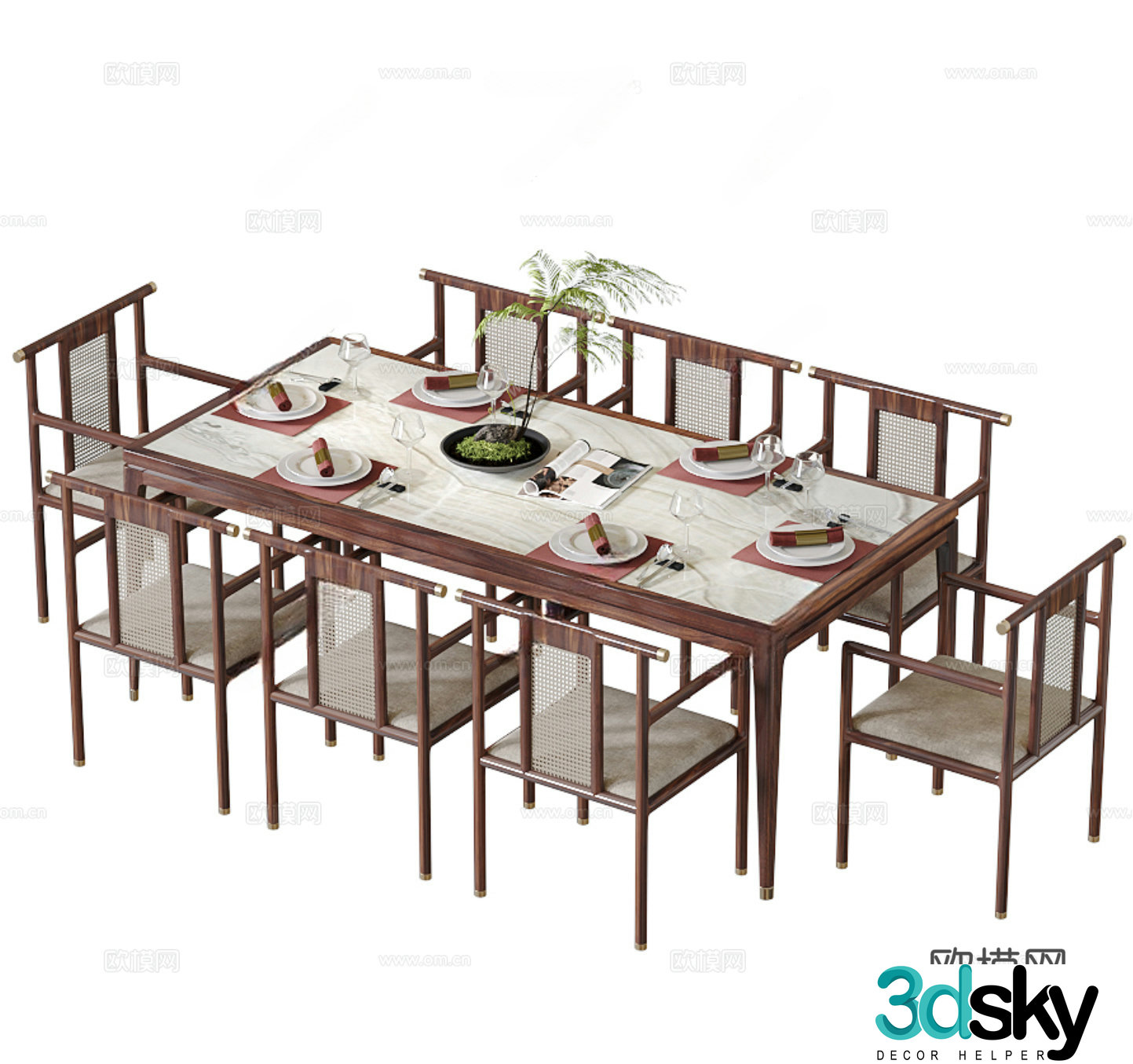New Chinese dining table and chair 3D model