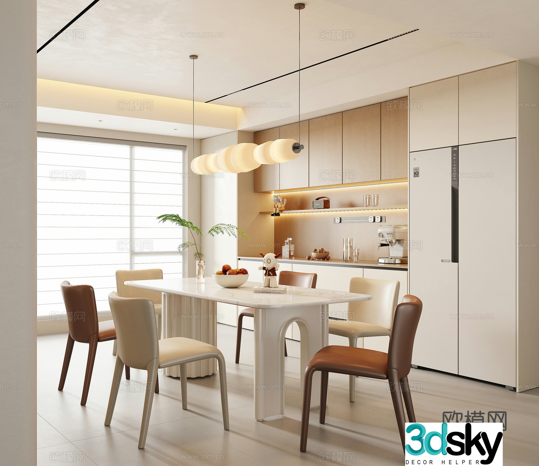 Modern Cream Style Restaurant 3D Model