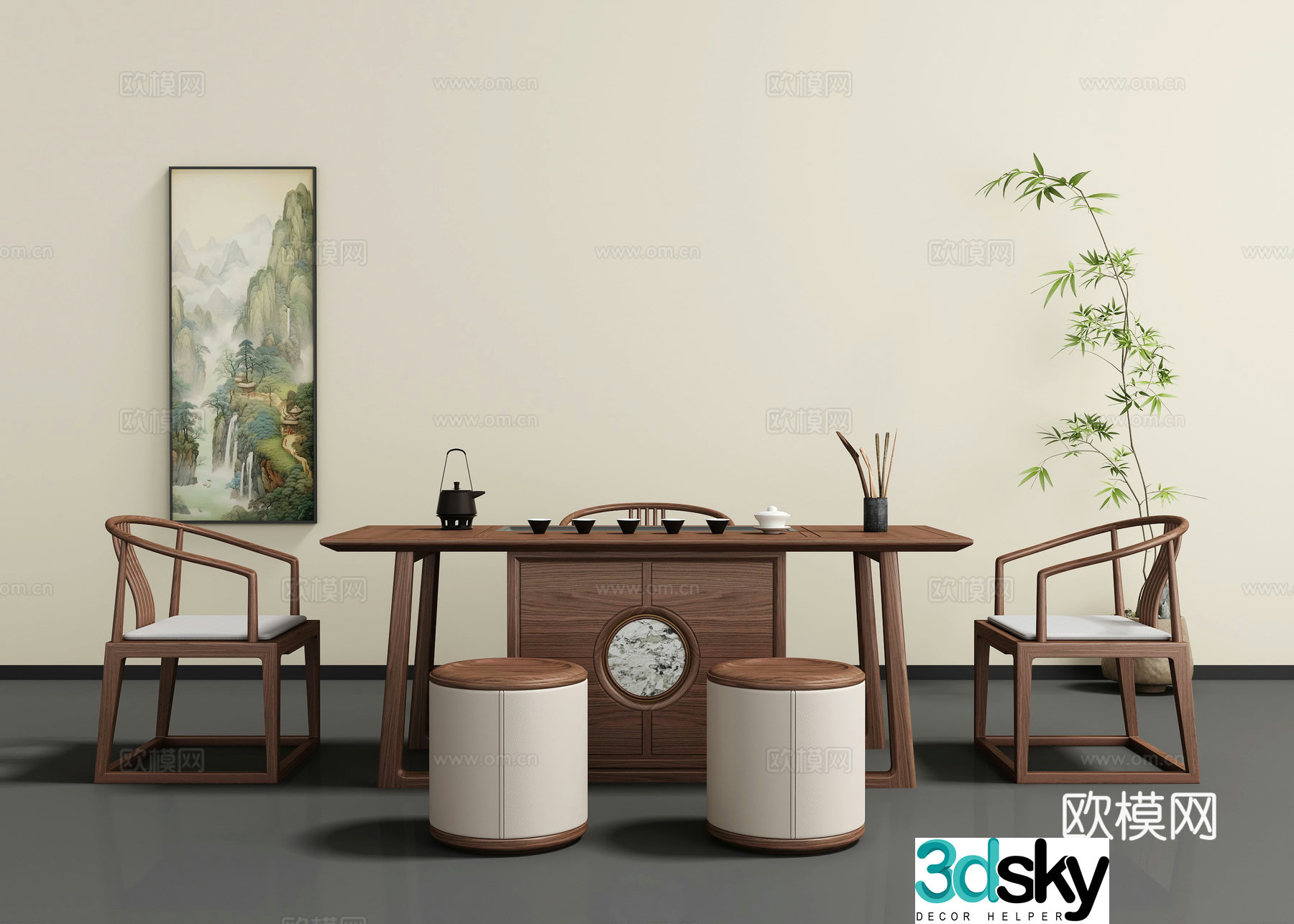 New Chinese style tea table and chair 3D model