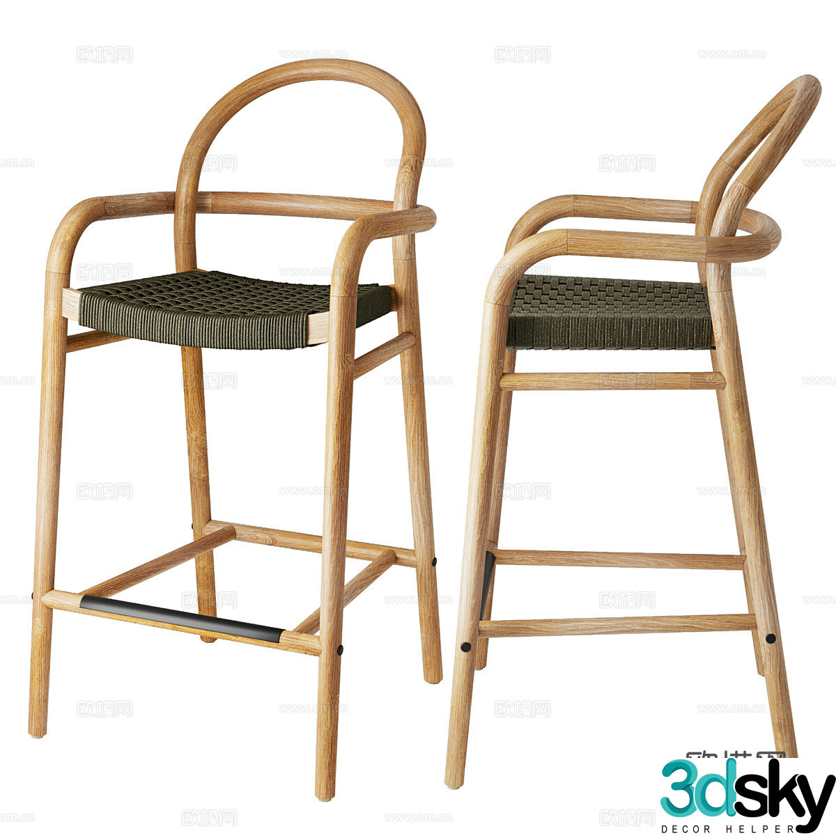 New Chinese style log bar chair 3D model