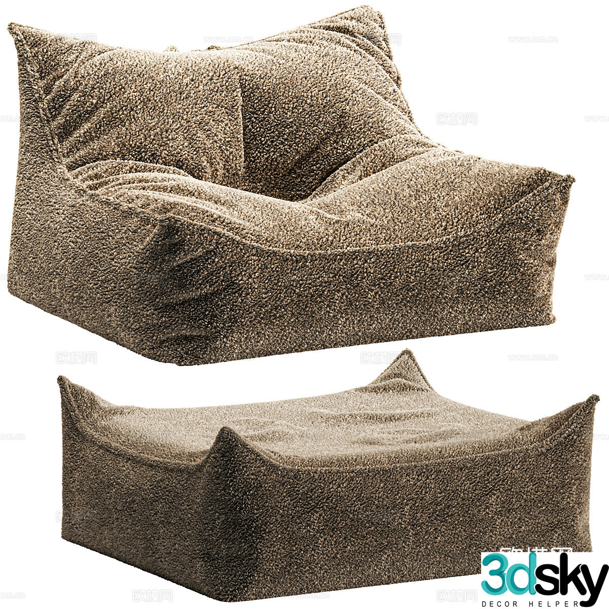 Modern Creamy WIGIWAMA Cookie Bean Bag Chair 3D Model